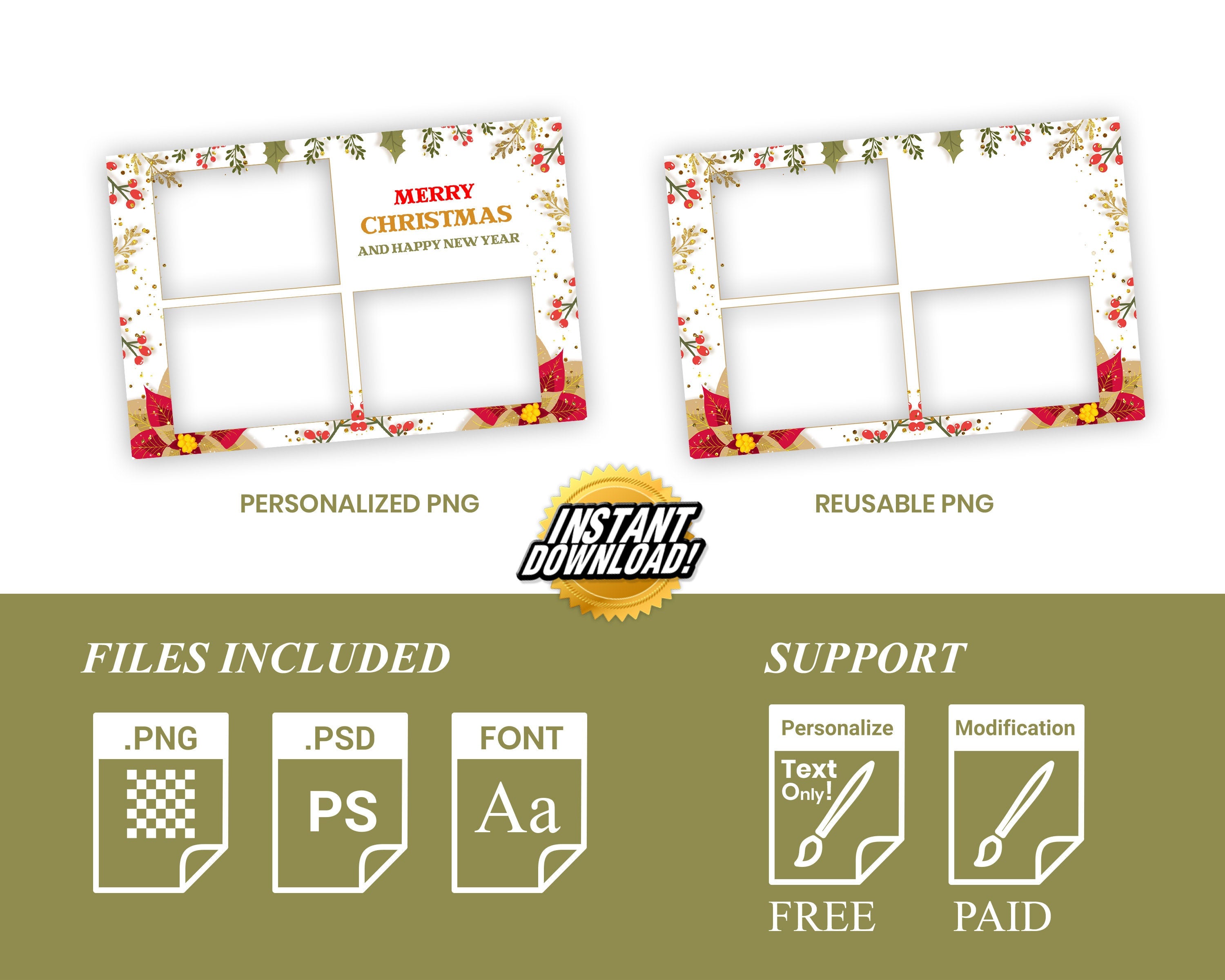 Christmas Photobooth Template Merry Christmas Photo Booth New Holiday New Year Template Red Gold Green
