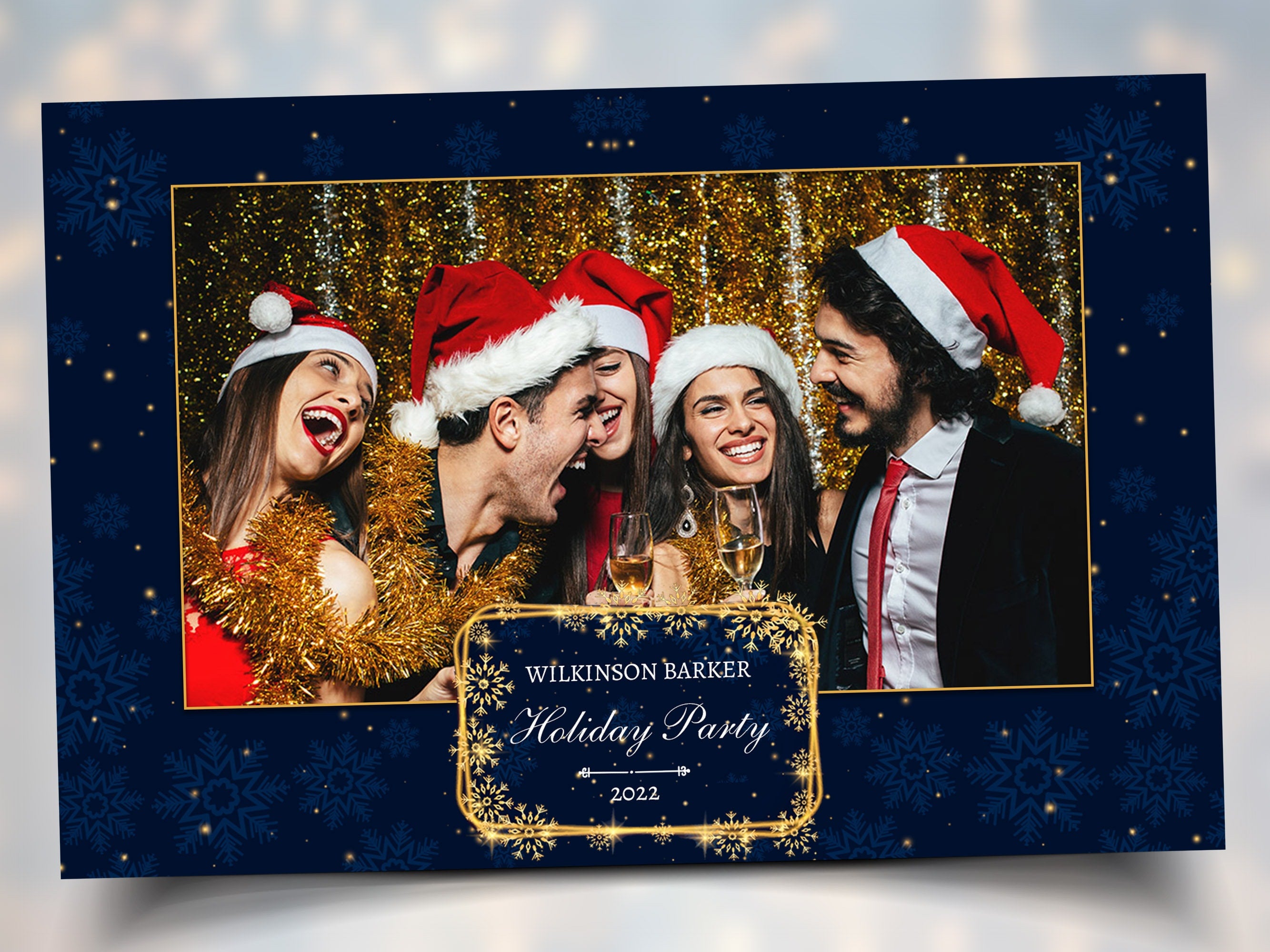 Christmas Photobooth Template 4x6 Landscape Navy Blue & Gold Photo booth Xmas Holiday Party 2023 4x6 single shot happy new year's eve 2024