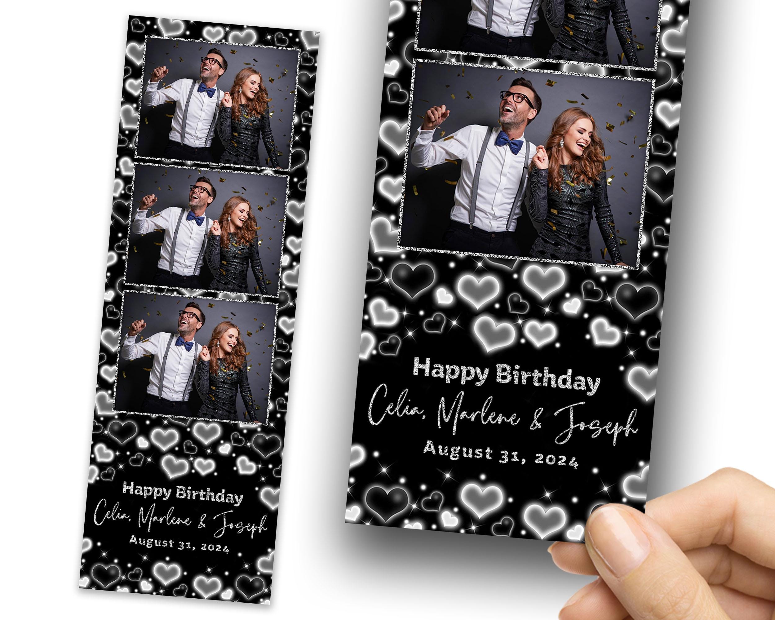 Black White Heart Love Birthday Photo Booth Template 2x6 Strip Wedding Photobooth Template 870
