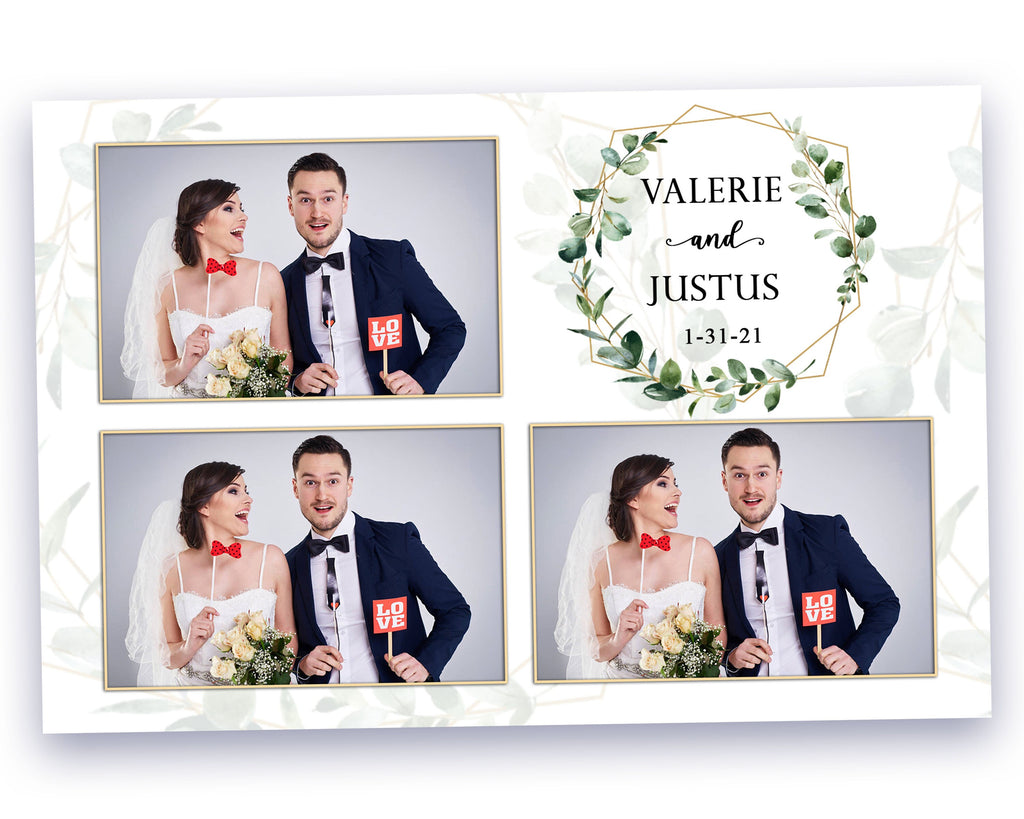 Wedding Photo booth template with eucalyptus leaves greenery 4x6 postcard