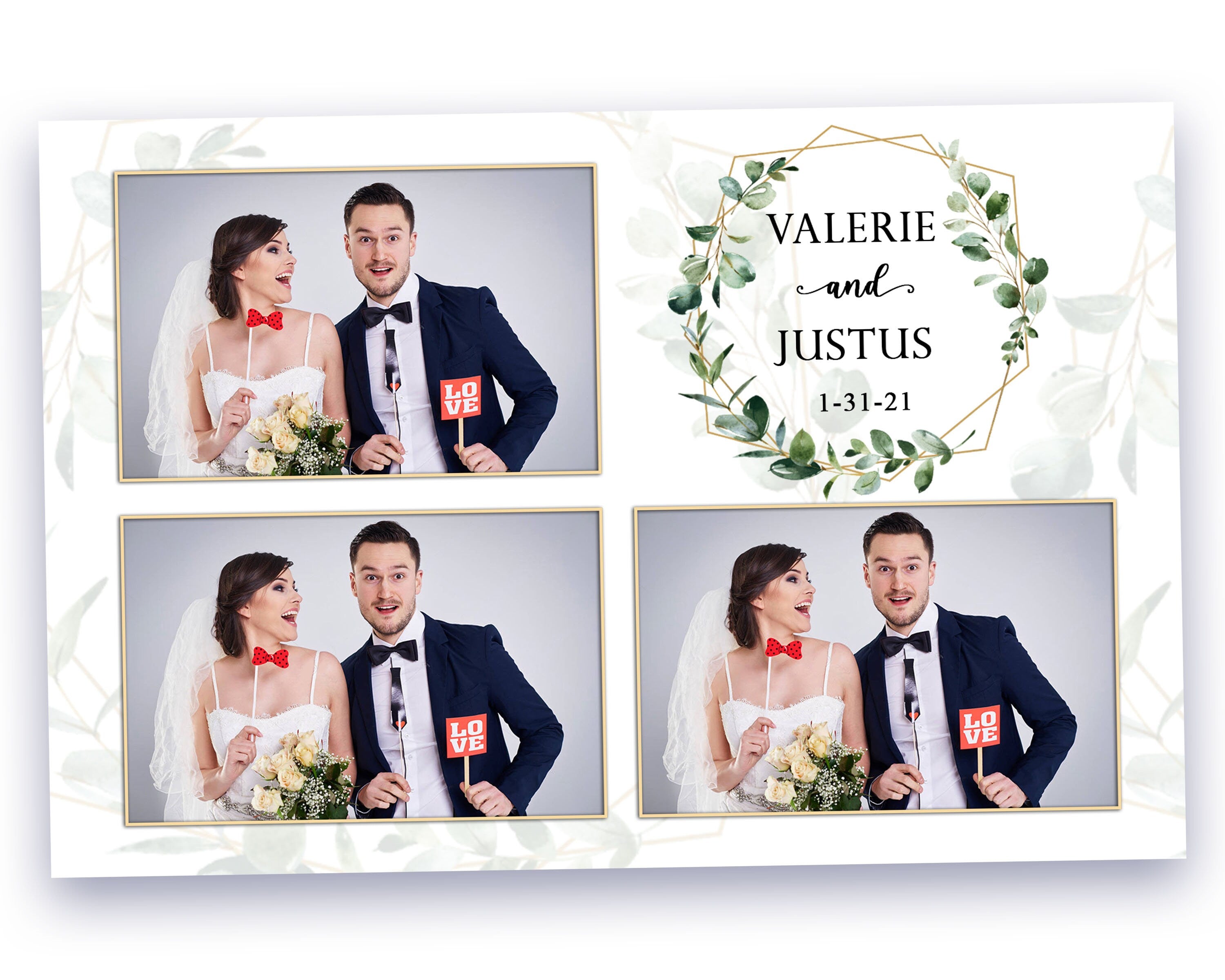 Wedding Photo booth template with eucalyptus leaves greenery 4x6 postcard