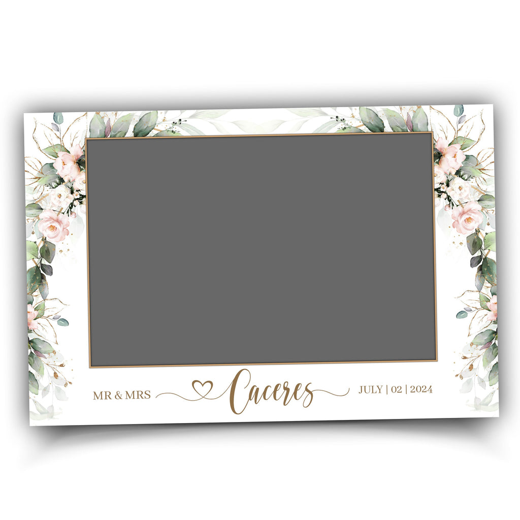 Wedding Photobooth template 4x6 Anniversary photo booth template with Floral blush pink flowers and greenery with gold lines postcard  TB683