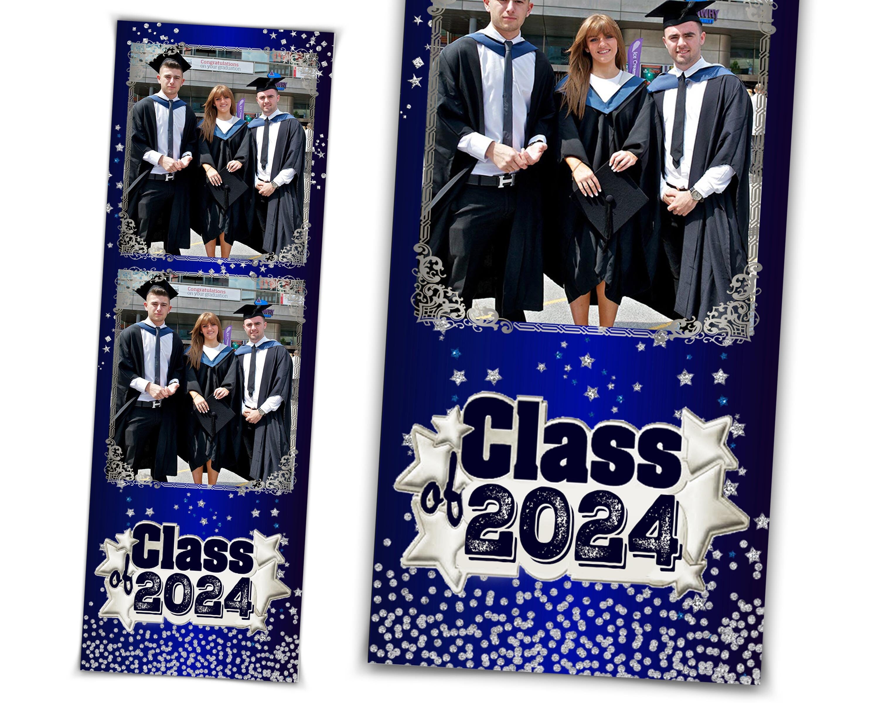 Graduation Class of 2024 Photo Booth Template Graduation Photobooth Prom Grad Blue & Silver 2x6 photobooth template