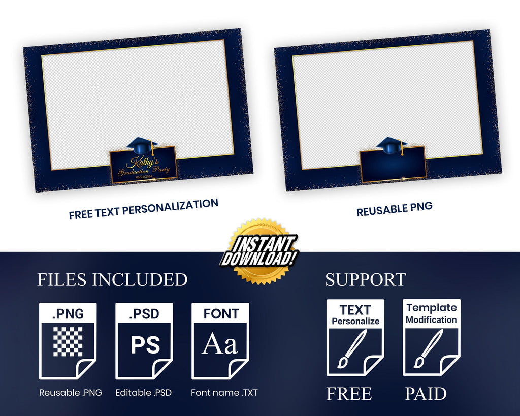 Navy Blue & Gold Graduation Photobooth Template, Graduation Photo Booth Template, Class of, SKU 548