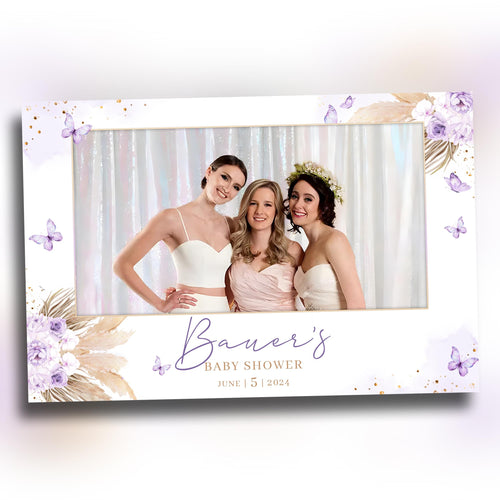 Baby Shower Photobooth Template, 4x6 Purple Sweet 16 Boho Bridal Shower Photo Booth Template, Butterfly, Quinceanera Birthday Wedding 1098