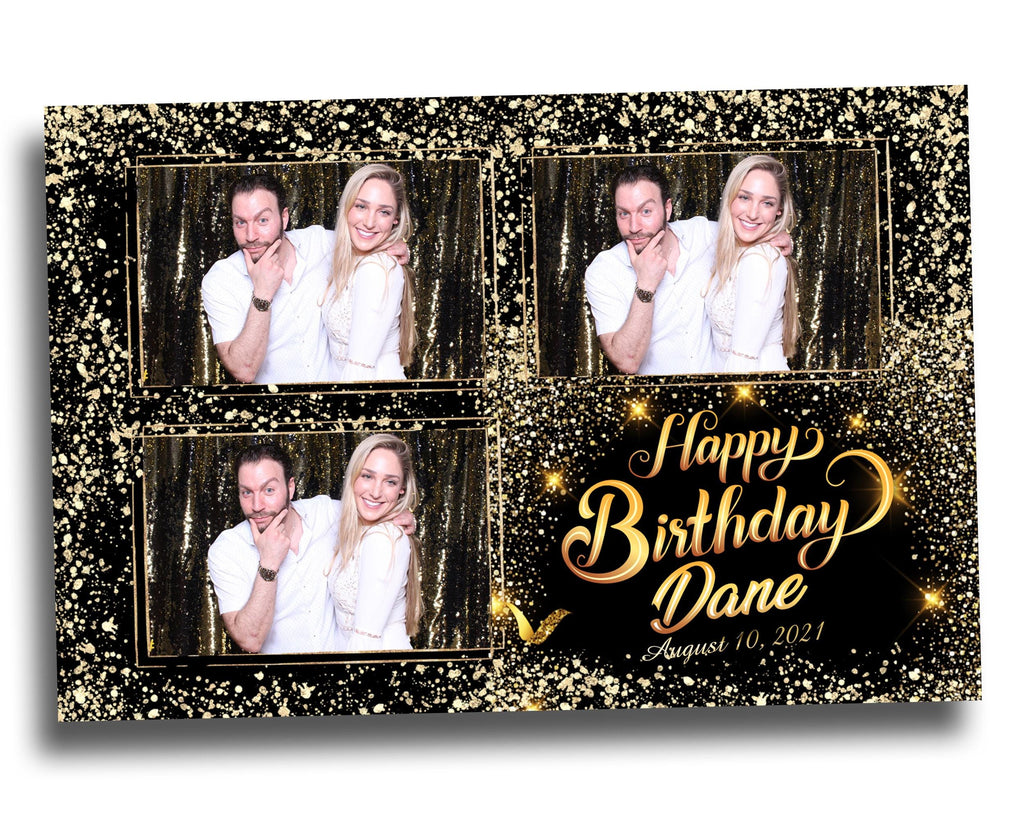 Birthday Photobooth Template 4x6 Black Gold Glitter Sparkles gold dust bday photo booth template 3 photo editable Layout 8 BM14
