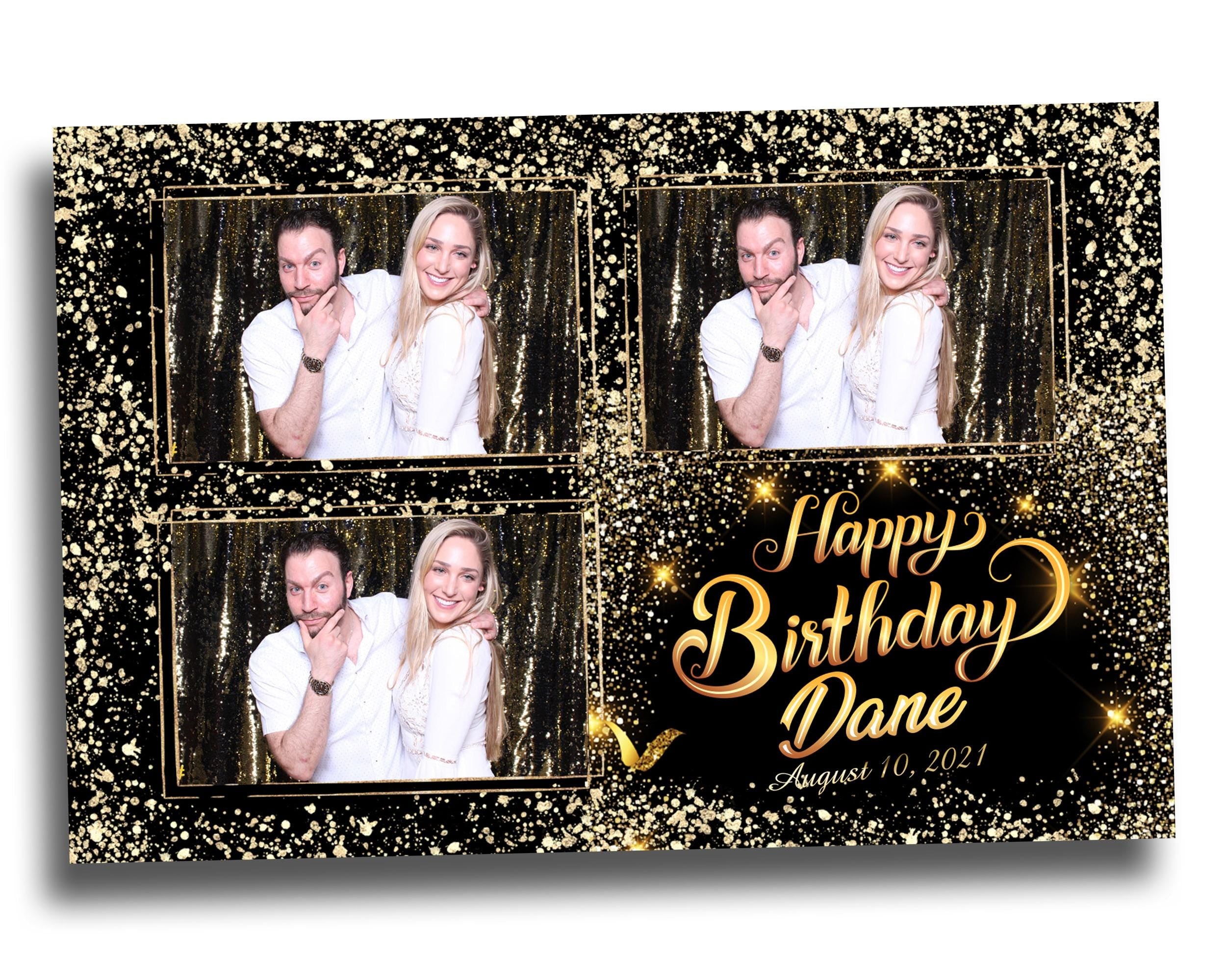 Birthday Photobooth Template 4x6 Black Gold Glitter Sparkles gold dust bday photo booth template 3 photo editable Layout 8 BM14
