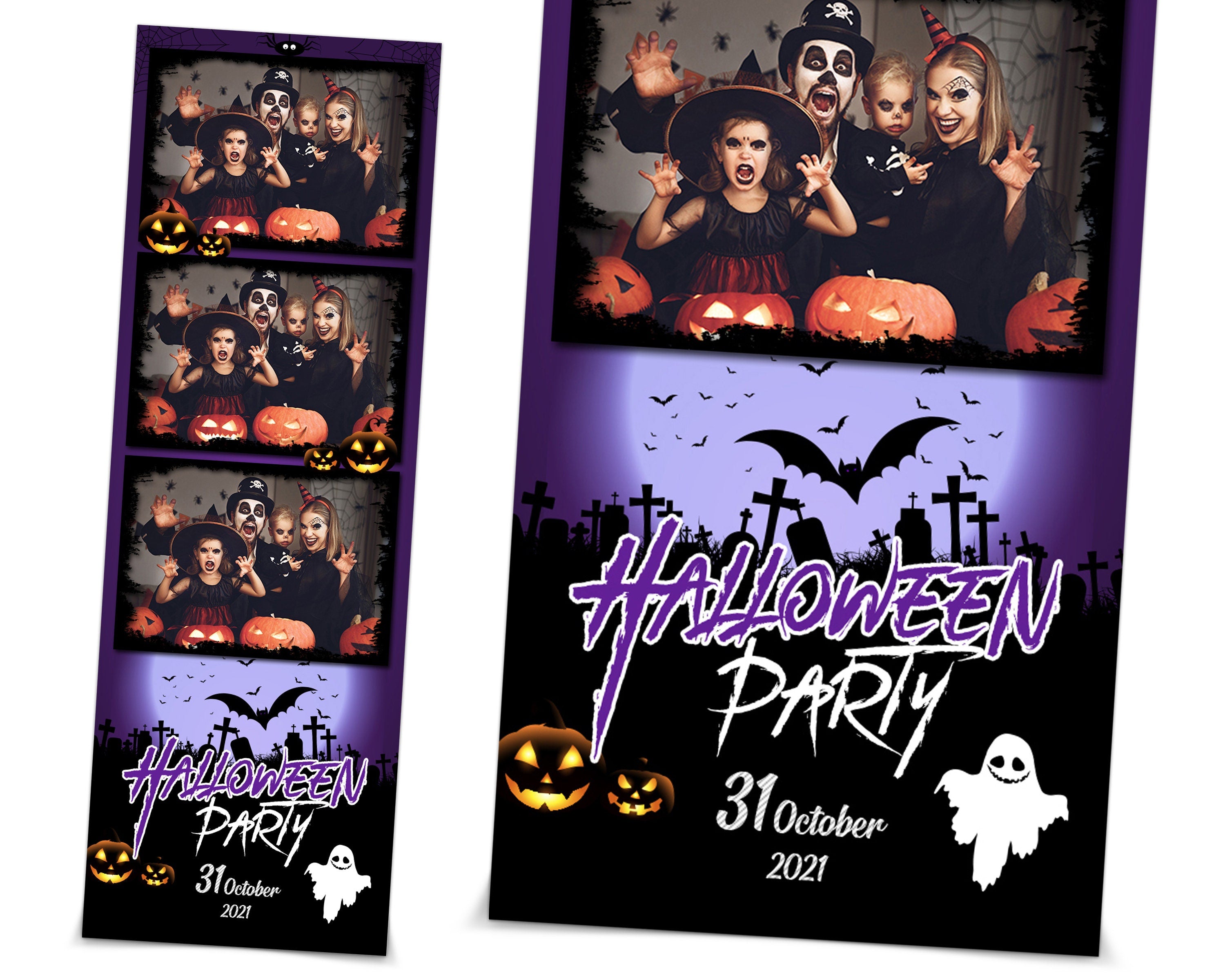 Halloween Photobooth Template 2x6 Strip 3 photo Trick or Treat Purple Halloween Photo Booth Template Pumpkin Scary Night TB199
