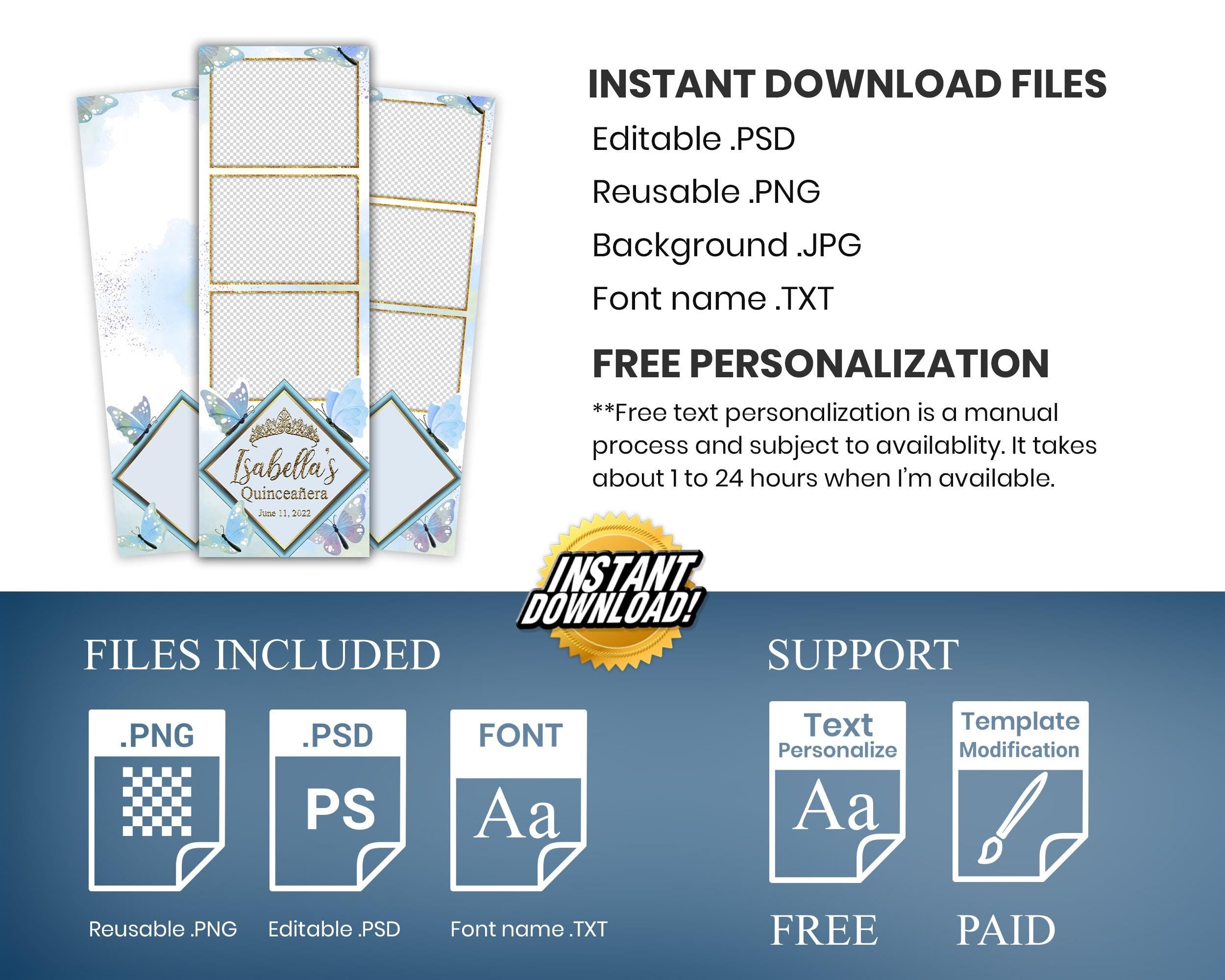 Birthday Photobooth Template, Baby Blue Butterfly Quinceañera, Sweet 16 Photo Booth, Quinceanera, Mis Quince Photobooth, XV Butterfly Bday