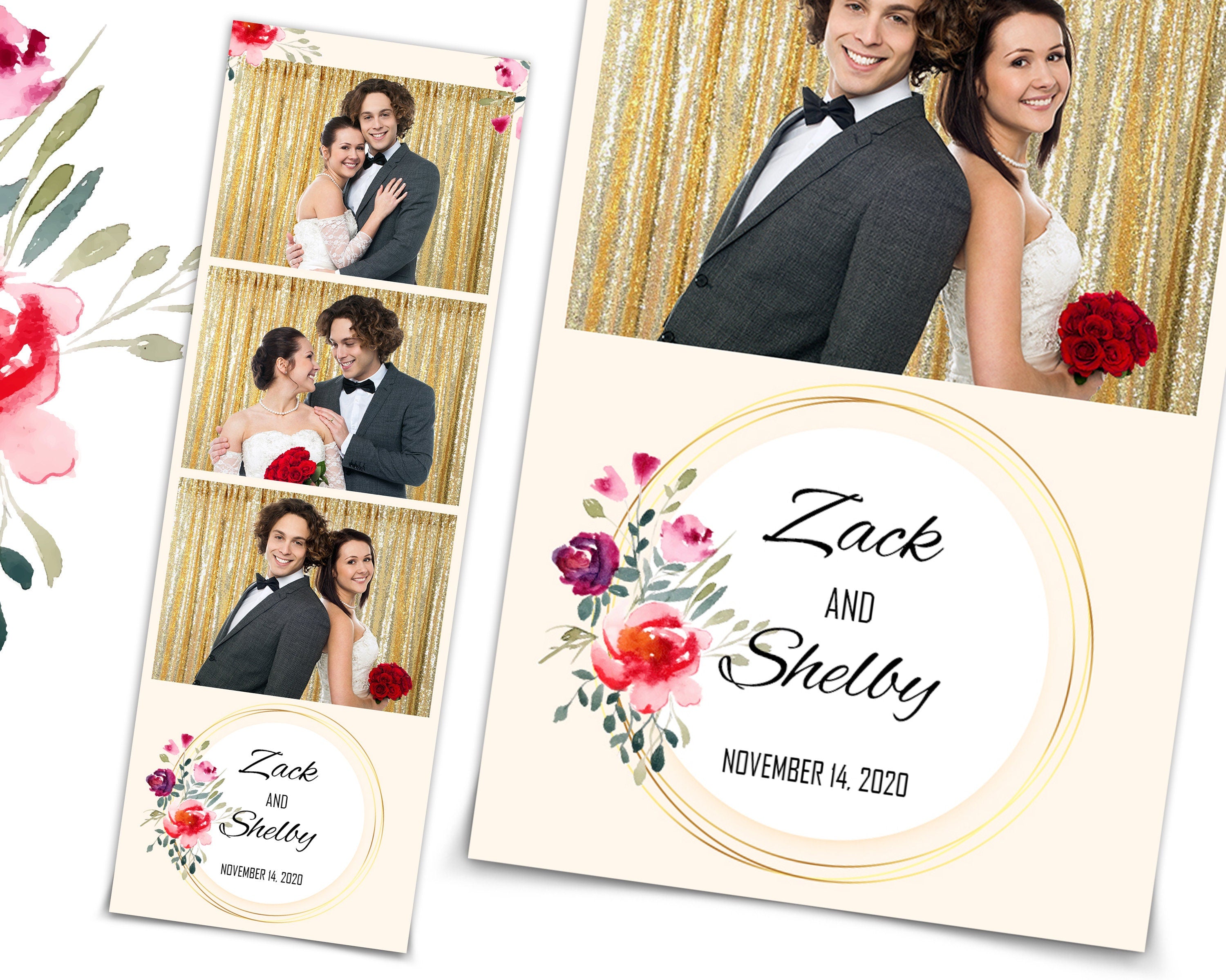 Wedding Bridal Shower Sweet 16 Floral Anniversary Photo Booth Template 2x6 Photobooth Template with XBDR Booth File and Font