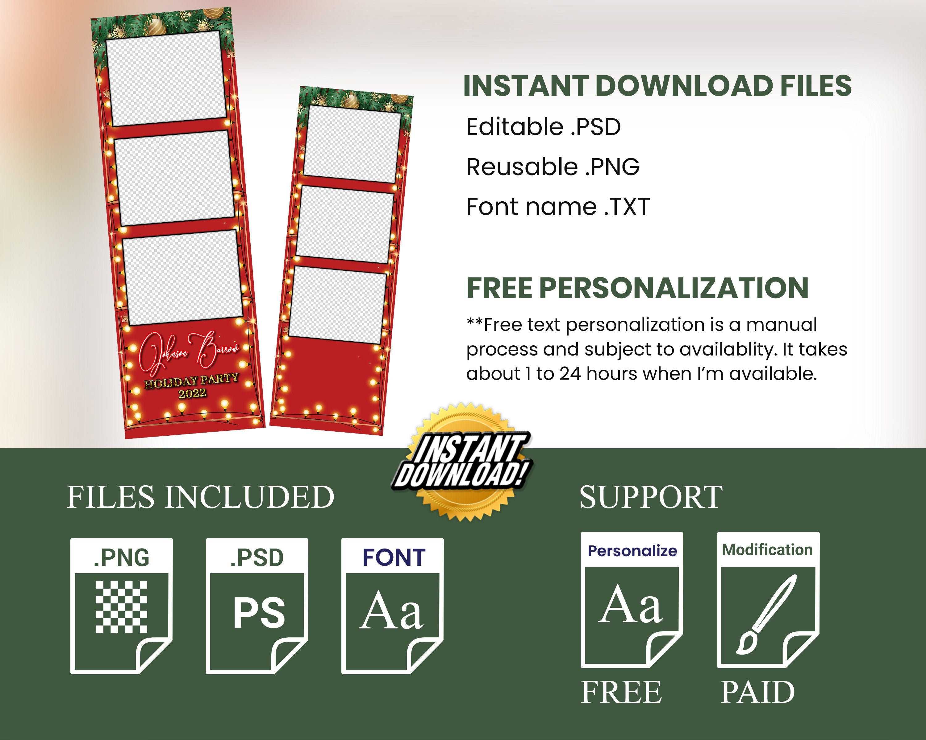 Christmas Photobooth Template Merry Christmas and New Year Strip Winter Wonderland and Holiday Photobooth Template Gold Black Silver 2x6