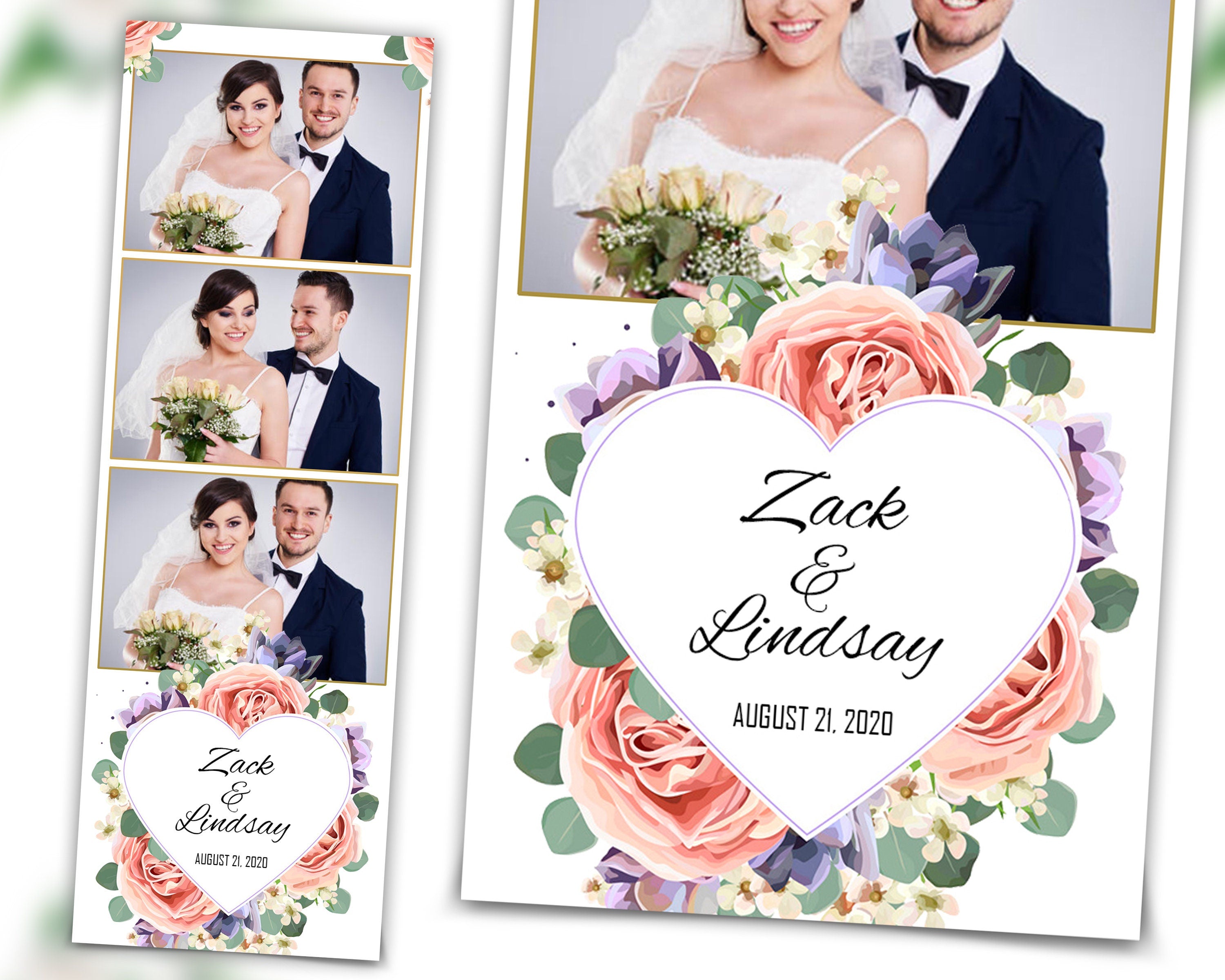 Wedding Bridal Shower Sweet 16 Floral Anniversary Photo Booth Template 2x6 Photobooth Template with xbdr psd png jpg and mockup