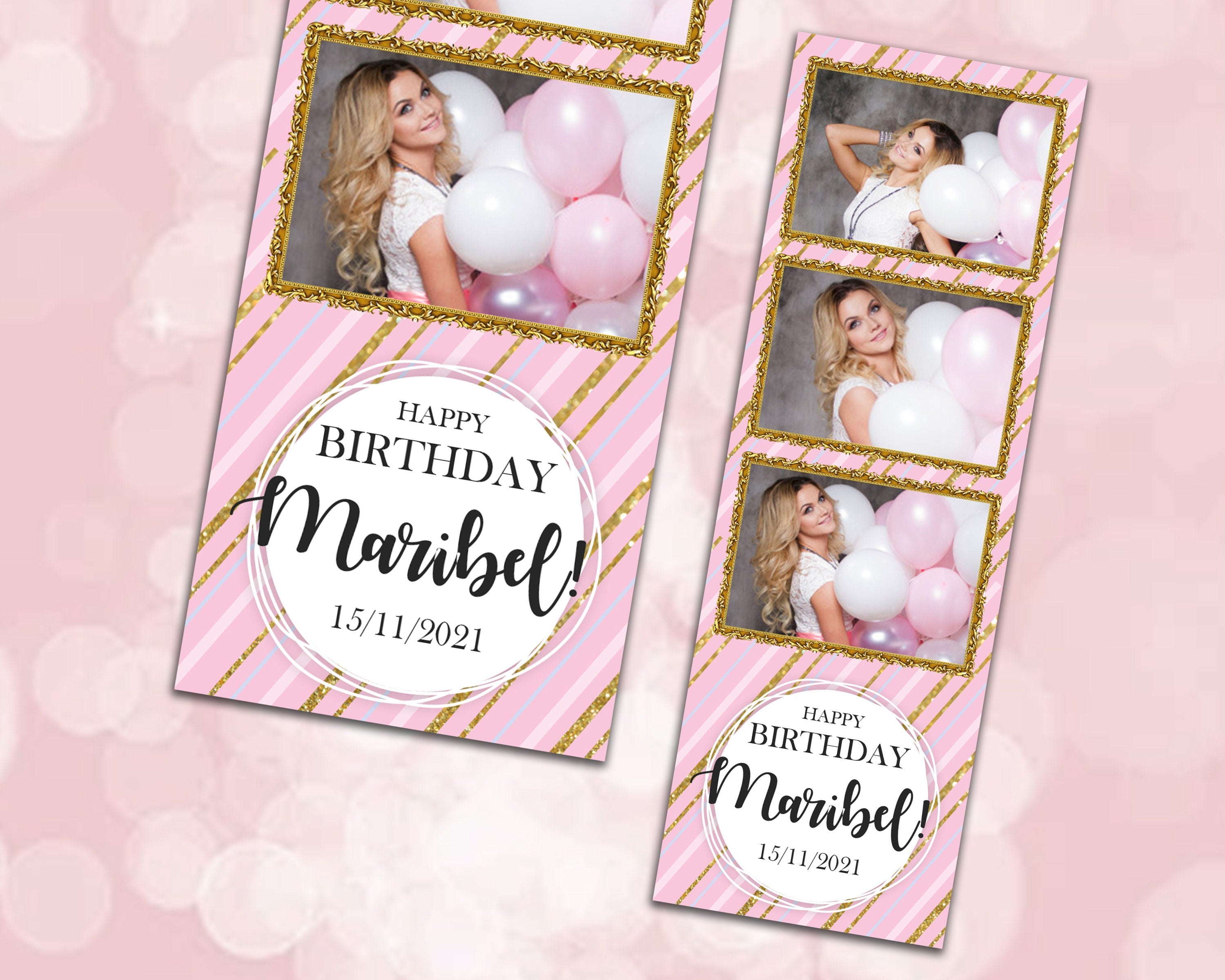 Photo Booth Template Birthday Photobooth Template Bday Sweet 16 Pink Gold Photo Booth Template 2x6