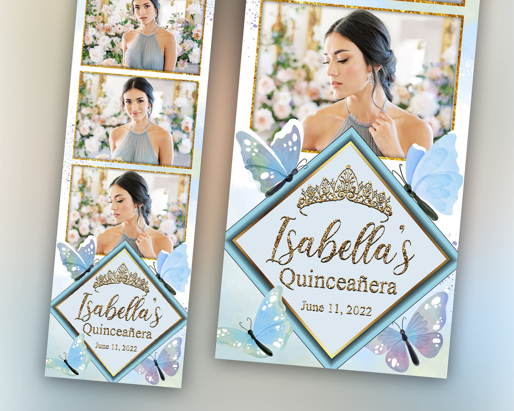 Birthday Photobooth Template, Baby Blue Butterfly Quinceañera, Sweet 16 Photo Booth, Quinceanera, Mis Quince Photobooth, XV Butterfly Bday