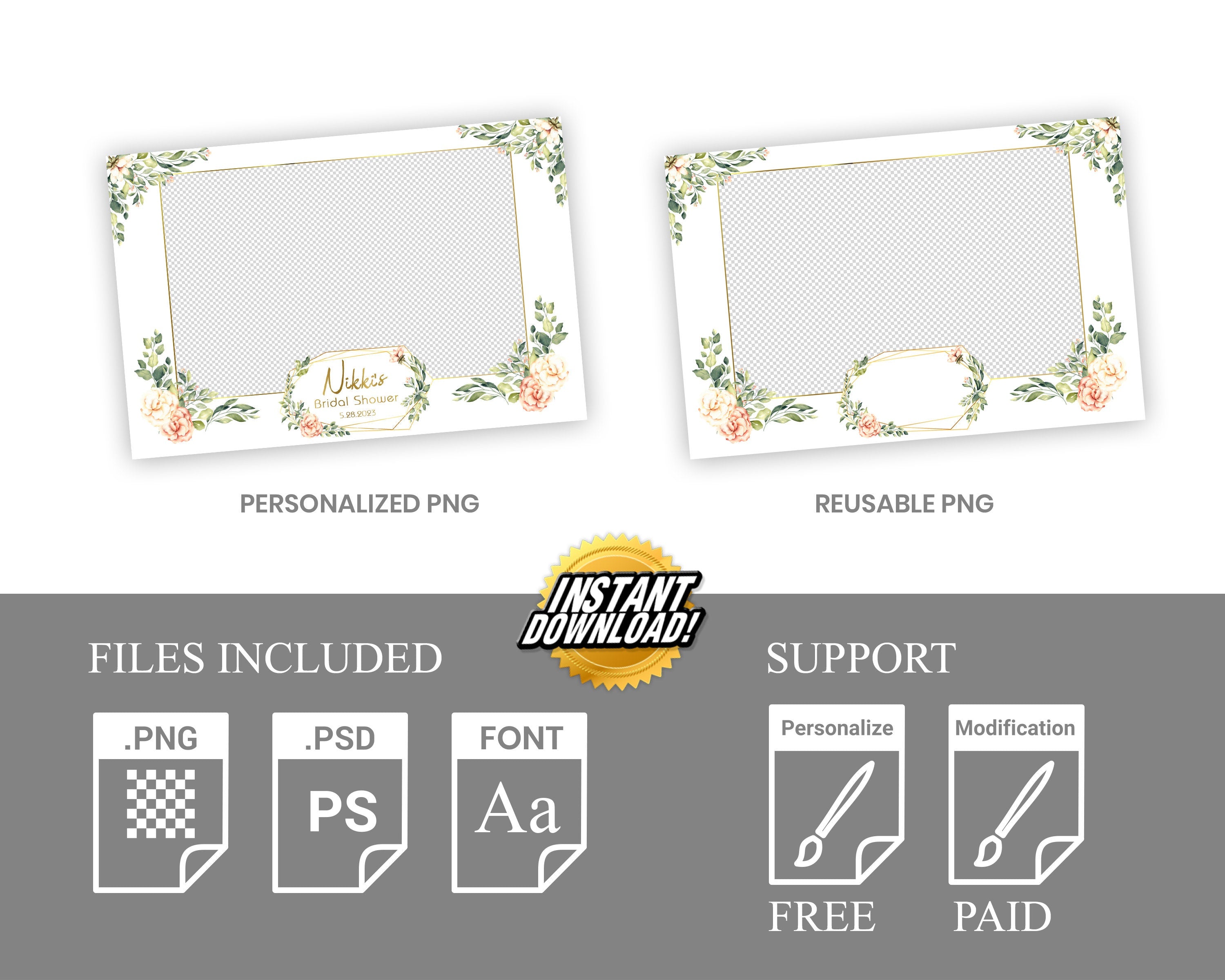 Photo Booth Template Wedding Bridal Shower Greenery Sweet 16 Floral Anniversary 4x6 Photobooth Template