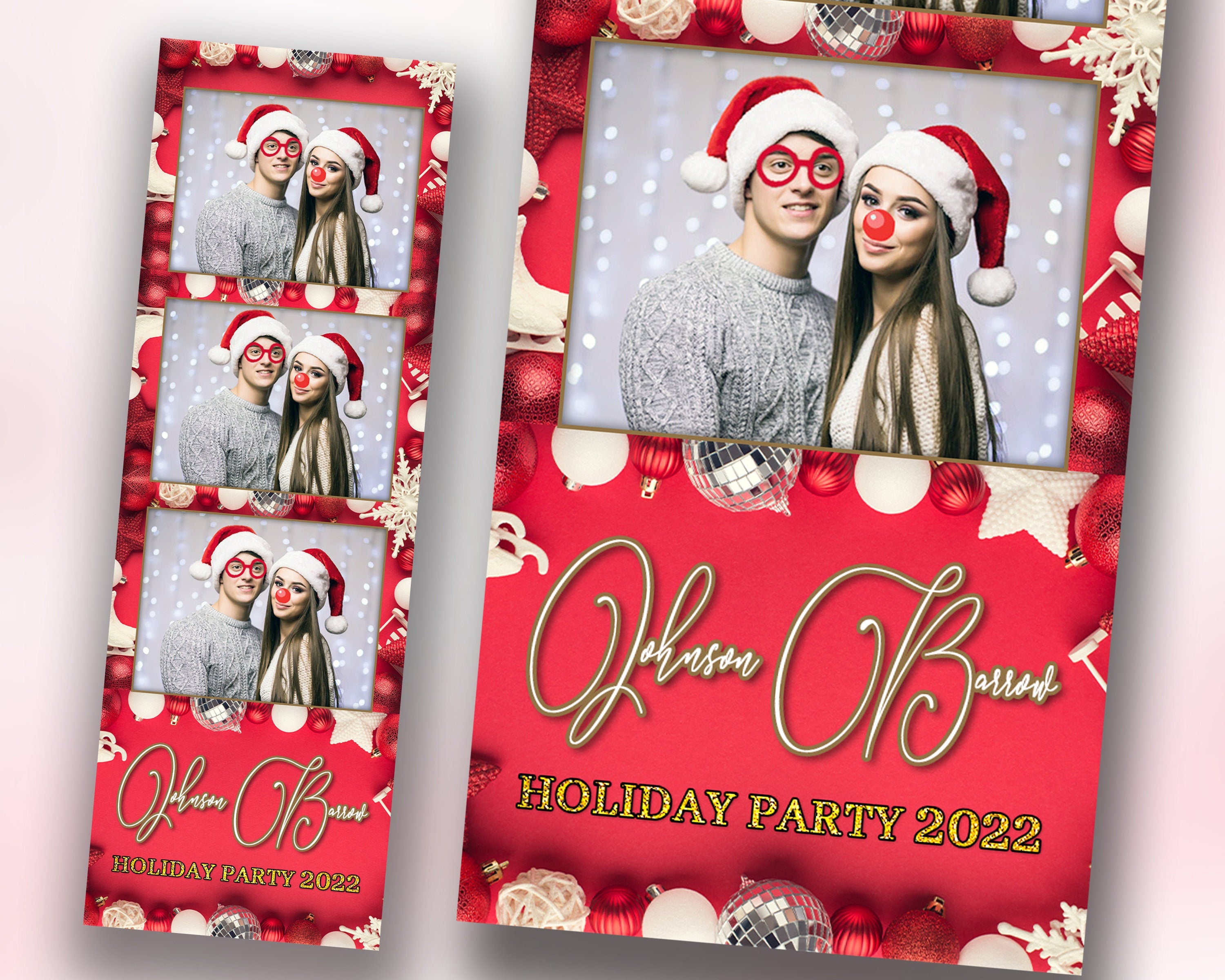 Christmas Photobooth Template Merry Christmas and New Year Strip Winter Wonderland and Holiday Photobooth Template Gold Black Silver 2x6