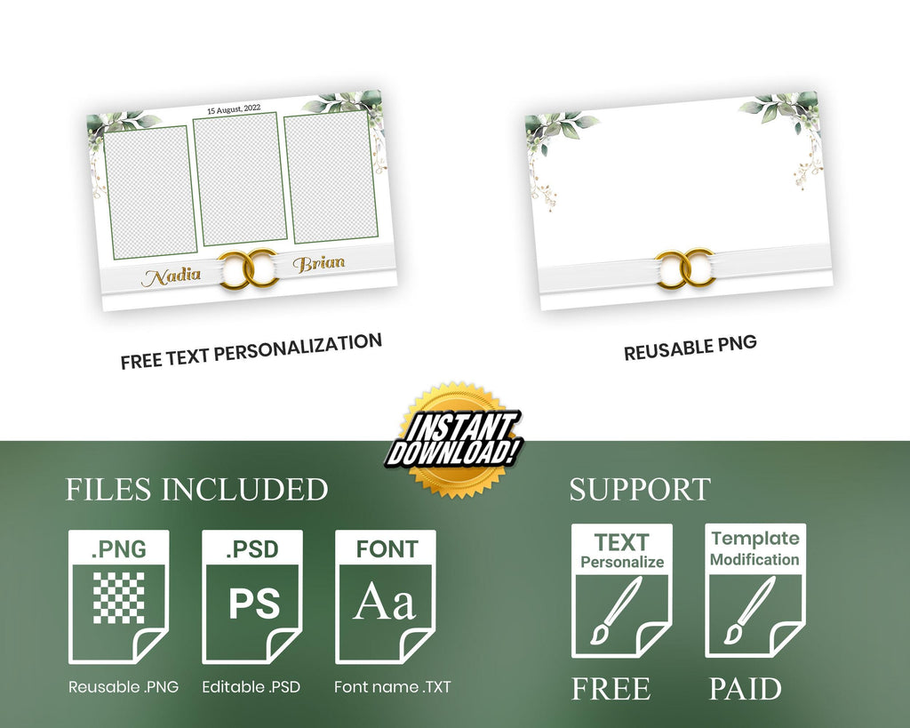 Bridal Shower Photo Booth Template, Wedding Photobooth, Anniversary, Greenery 657