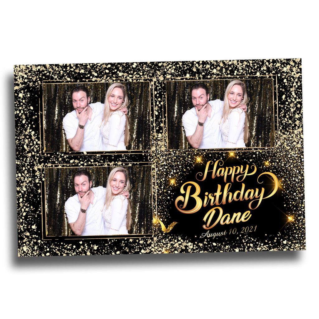 Birthday Photobooth Template 4x6 Black Gold Glitter Sparkles gold dust bday photo booth template 3 photo editable Layout 8 BM14