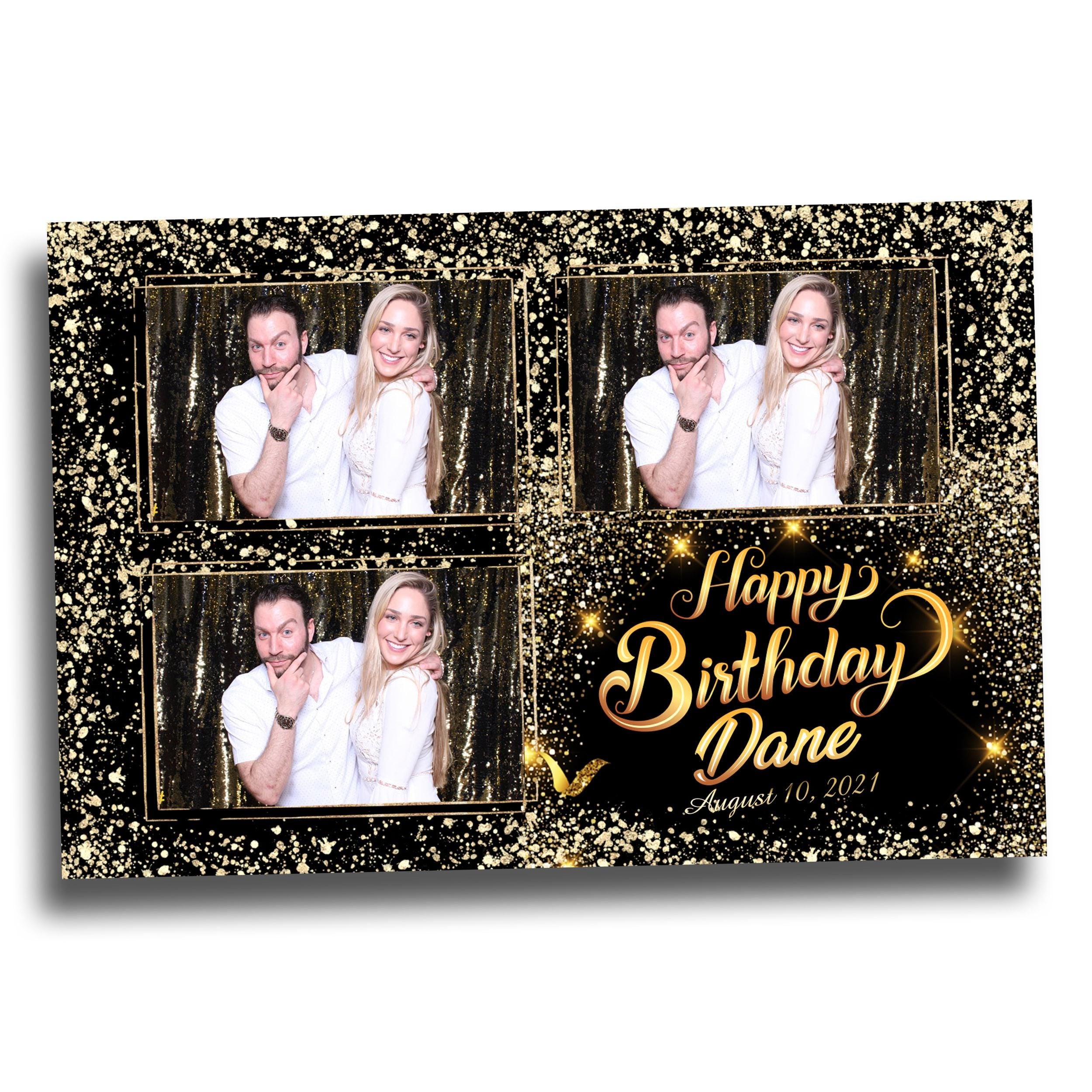 Birthday Photobooth Template 4x6 Black Gold Glitter Sparkles gold dust bday photo booth template 3 photo editable Layout 8 BM14