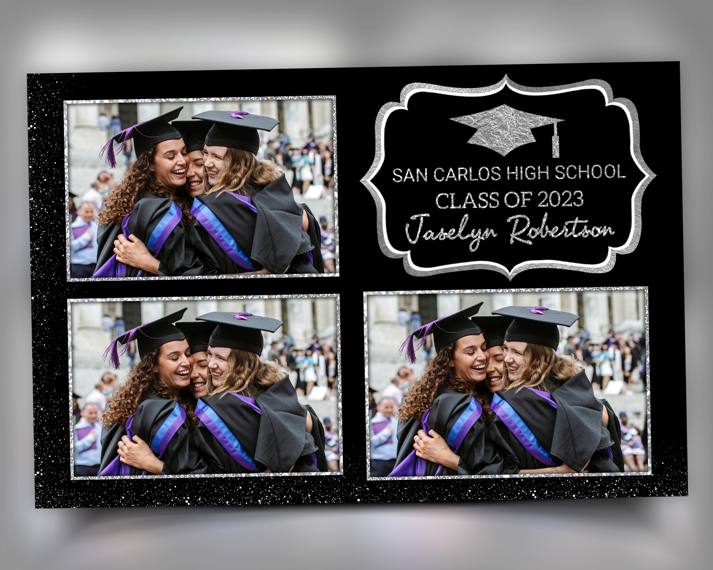 Graduation Celebration Party Photobooth Template Class of 2023 Silver Black Prom photo booth template Grad