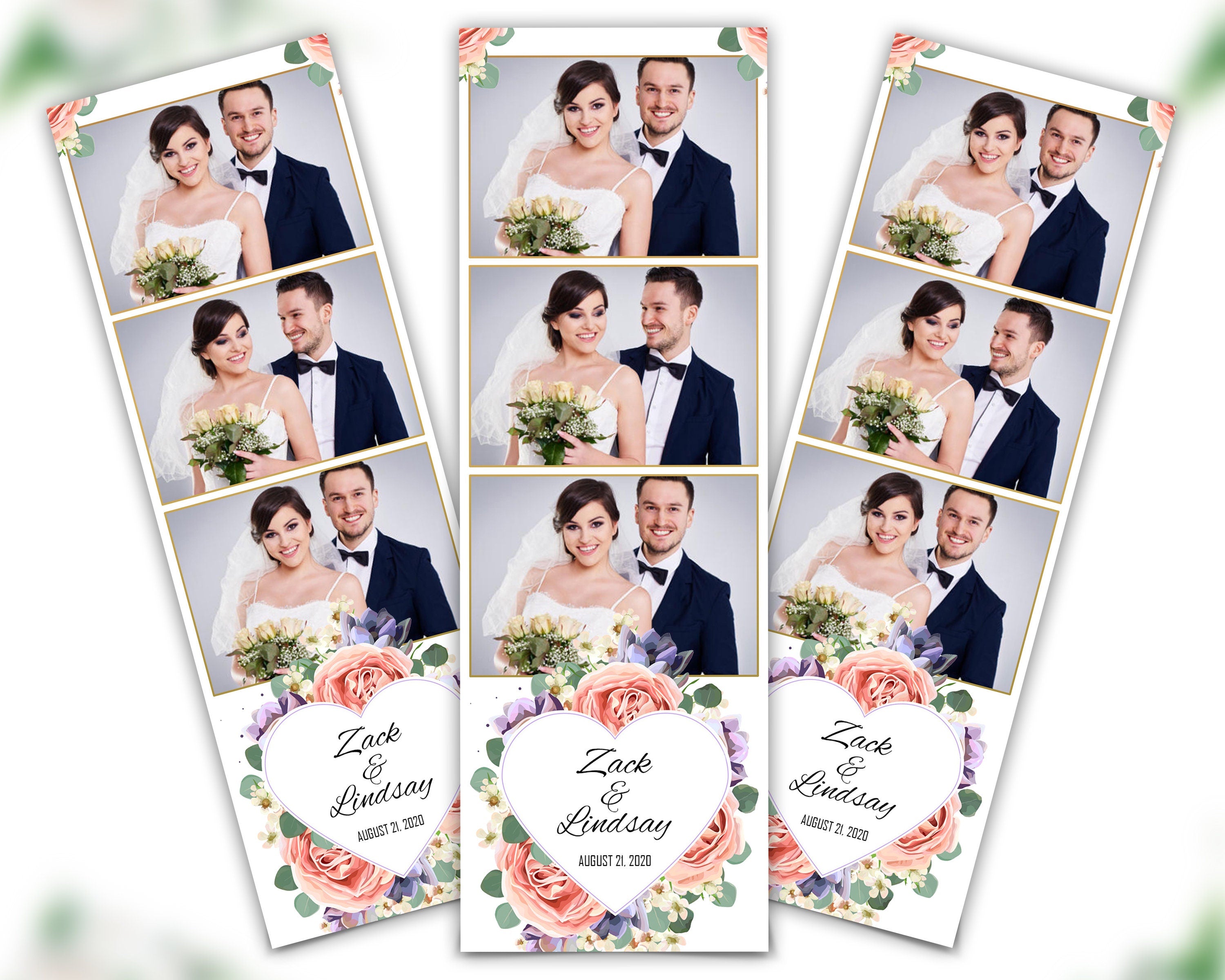 Wedding Bridal Shower Sweet 16 Floral Anniversary Photo Booth Template 2x6 Photobooth Template with xbdr psd png jpg and mockup