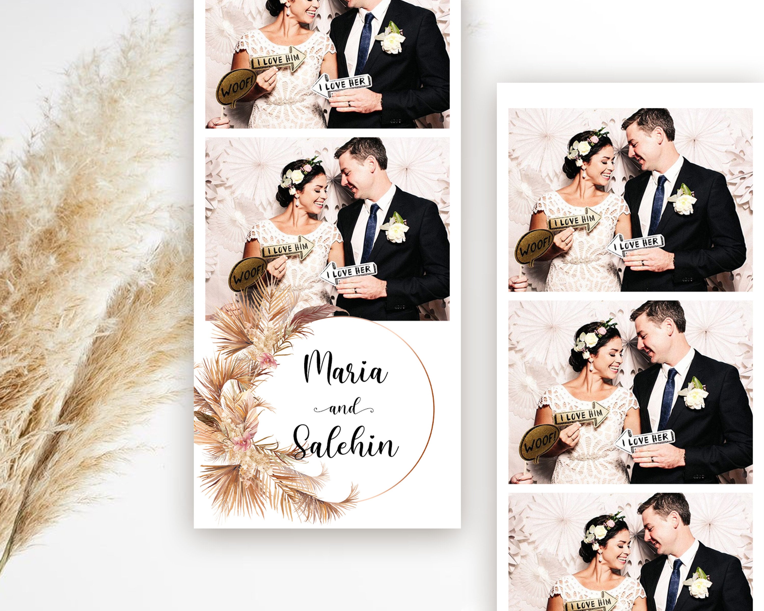 Boho Wedding Photo Booth Template 2x6 Stripe gold floral Photobooth