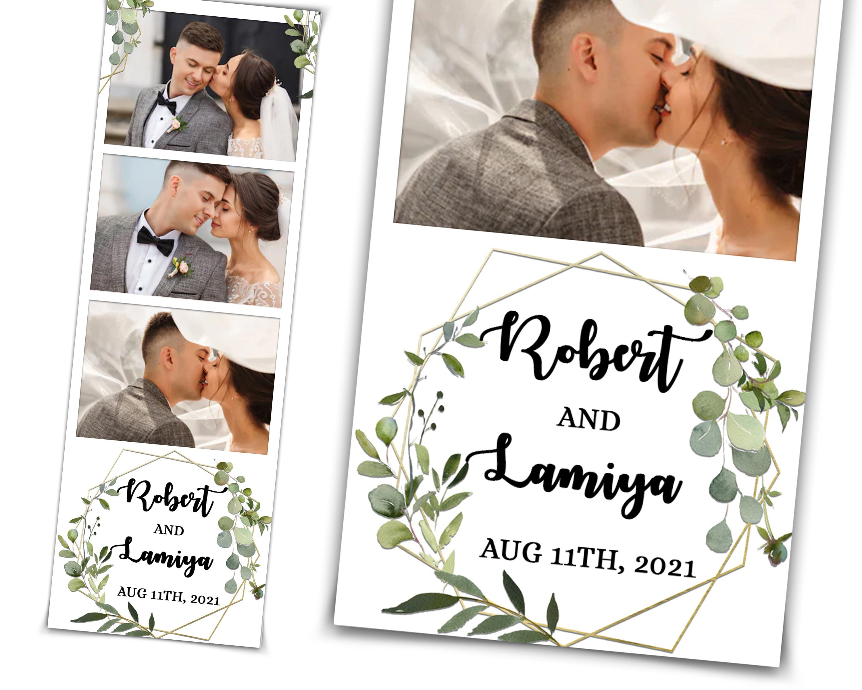 Wedding photo booth template with eucalyptus stripe 2x6