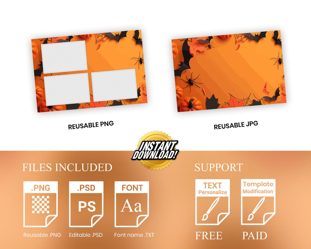 Halloween 2024 Photobooth Template, Trick or Treat, Orange Yellow Black Photo booth Pumpkin 1384