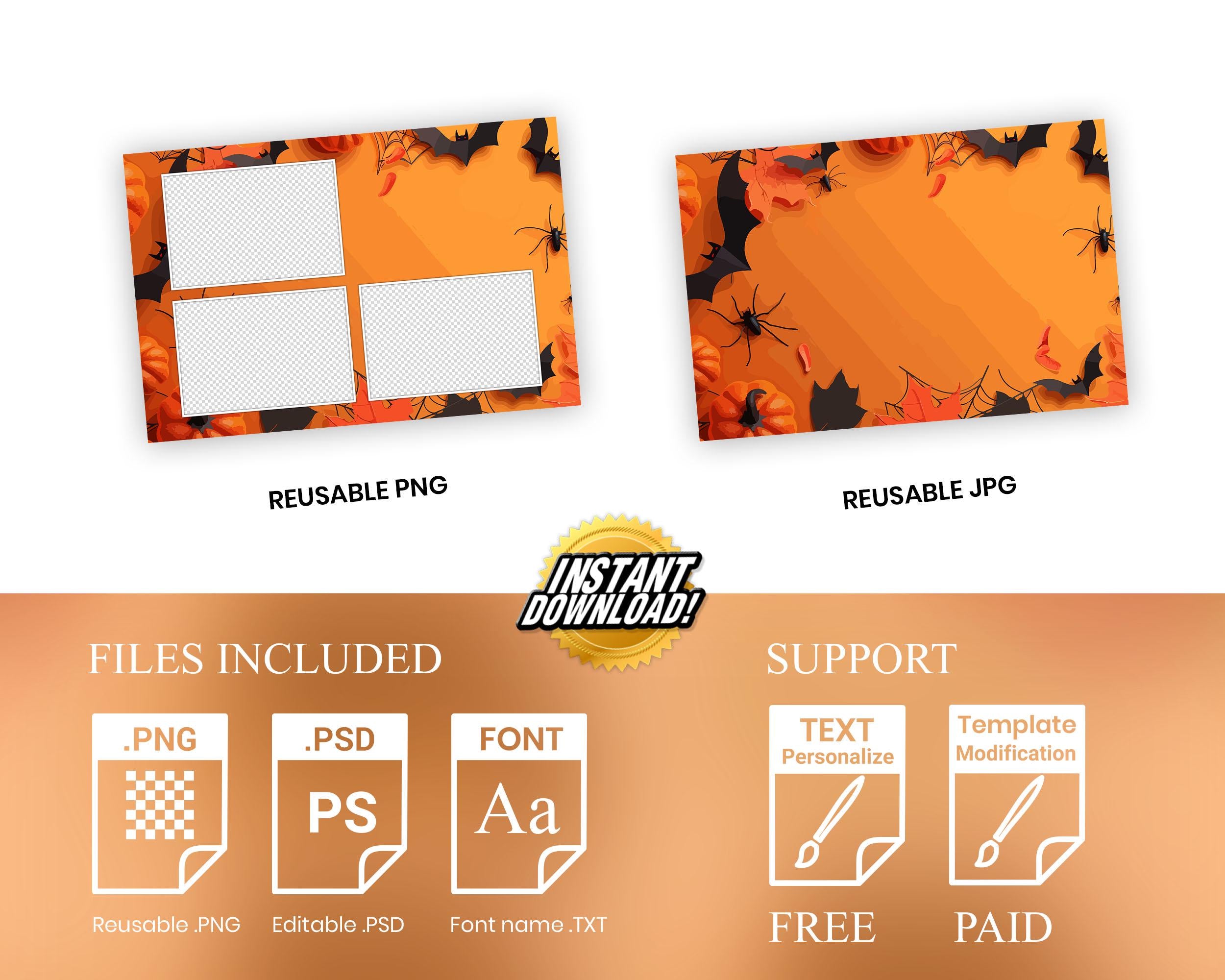 Halloween 2024 Photobooth Template, Trick or Treat, Orange Yellow Black Photo booth Pumpkin 1384