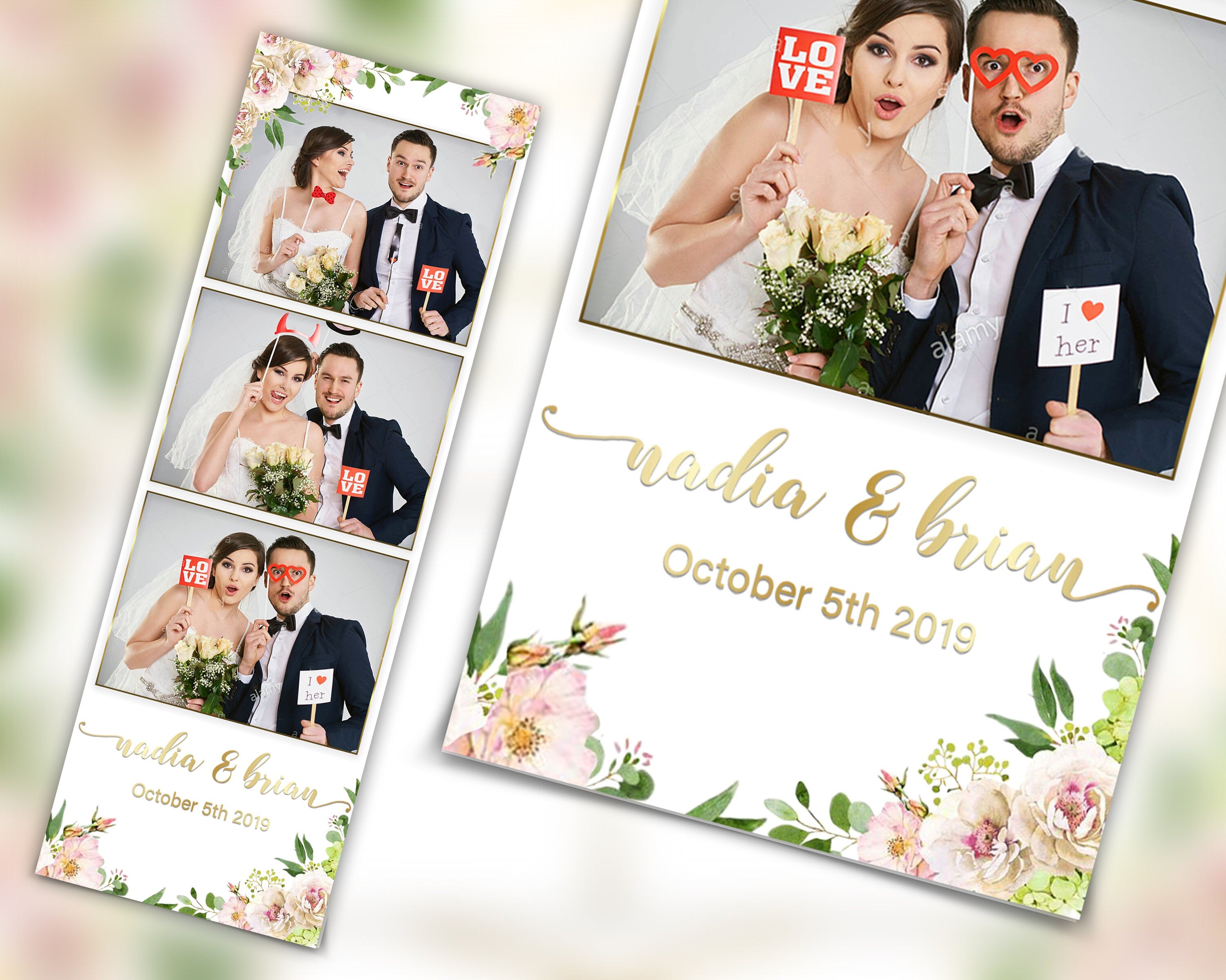 Wedding Photobooth Template, Floral Photobooth Template, 2x6 Wedding Photo booth Template, Sweet Sixteen, Sweet 16, Bridal Shower, 2x6