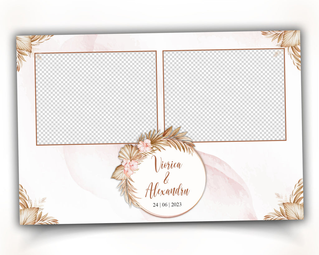 Boho Wedding Photo Booth Template 4x6 Stripe gold floral Photobooth