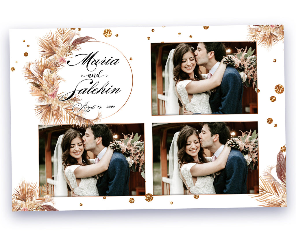 Boho Wedding Photo Booth Template 4x6 Stripe gold floral Photobooth