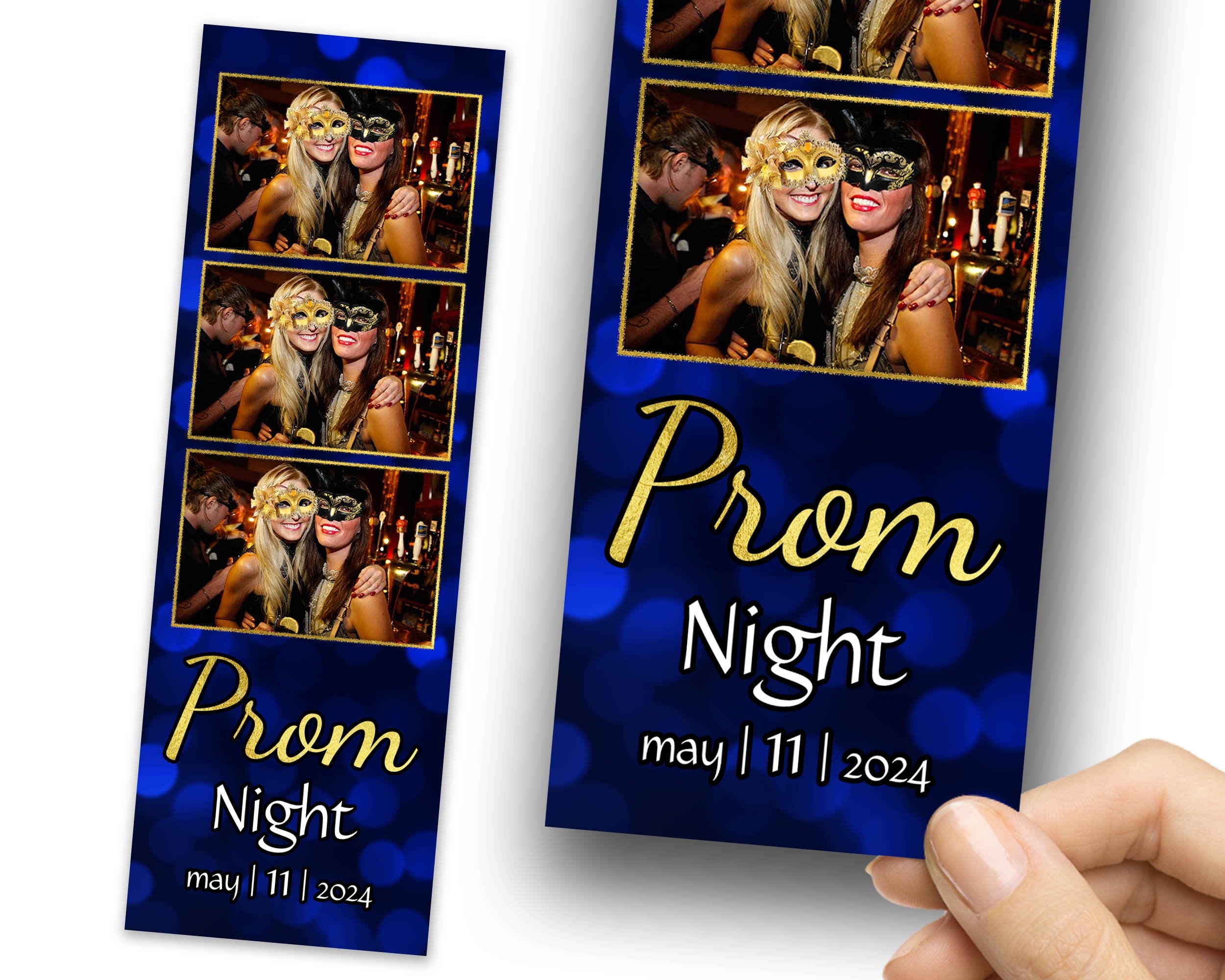 Prom Night Photobooth Template, Class of 2024, Graduation Photo booth Template, Blue Gold 2x6 Stripe,  1078