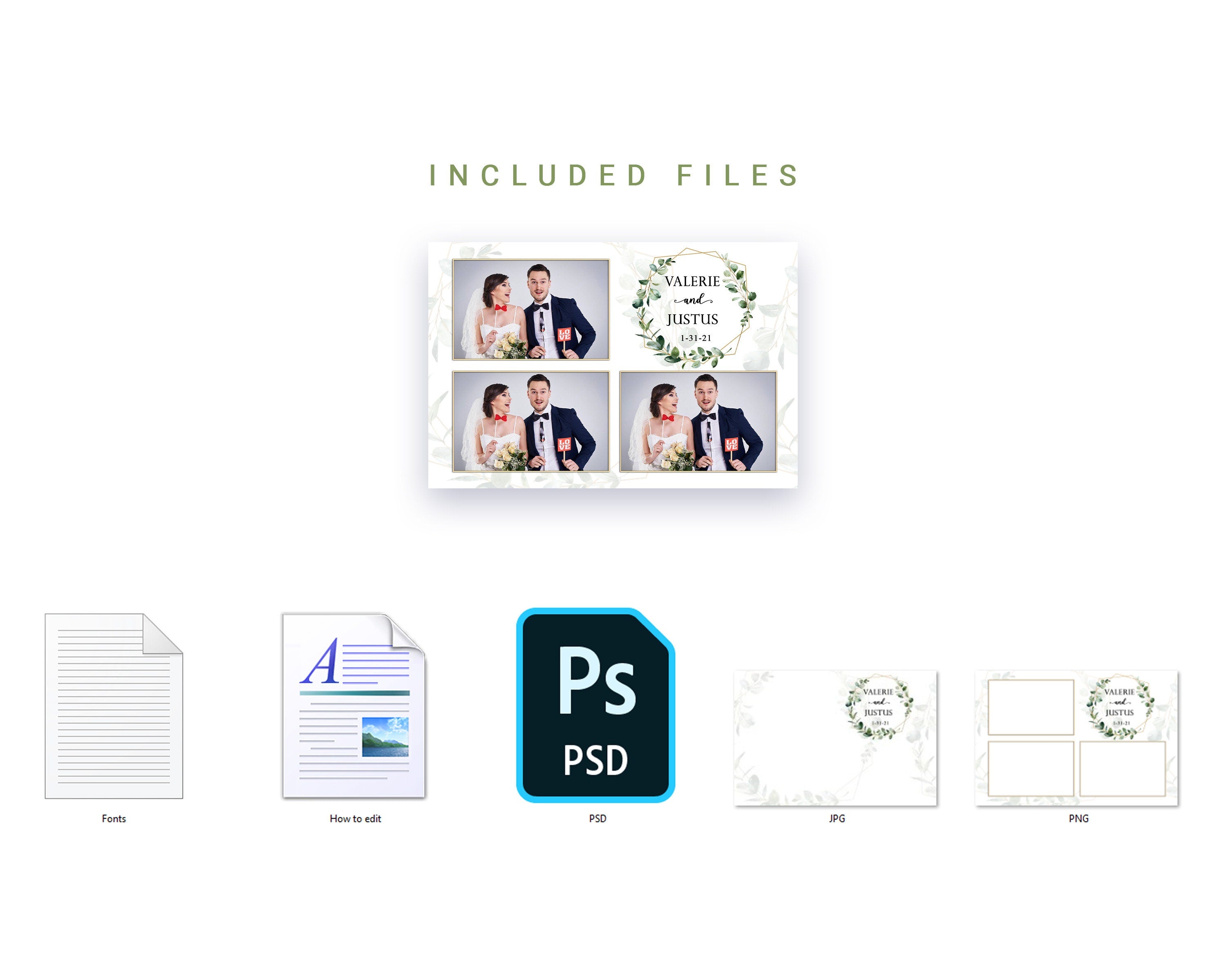 Wedding Photo booth template with eucalyptus leaves greenery 4x6 postcard