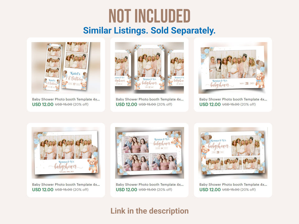 360 Baby Shower Photo booth overlay Teddy Bear Babyshower it's a boy sky blue brown tan balloons 1st birthday square boomerang Template BS1