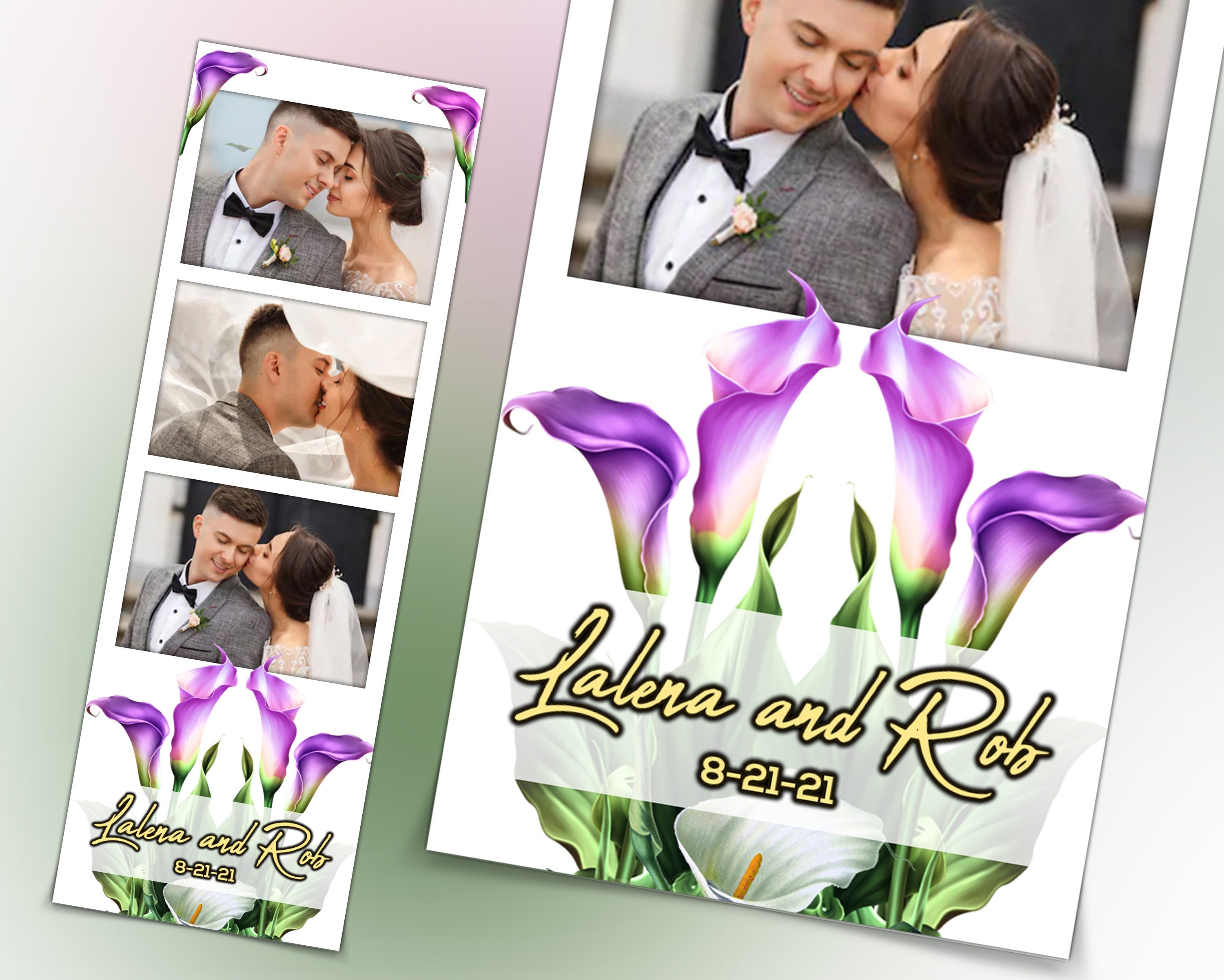 Wedding Calla Lilies Flowers Photo Booth Template Floral Bridal Shower, Anniversary Photo Booth Template 2x6 photo strip with fonts