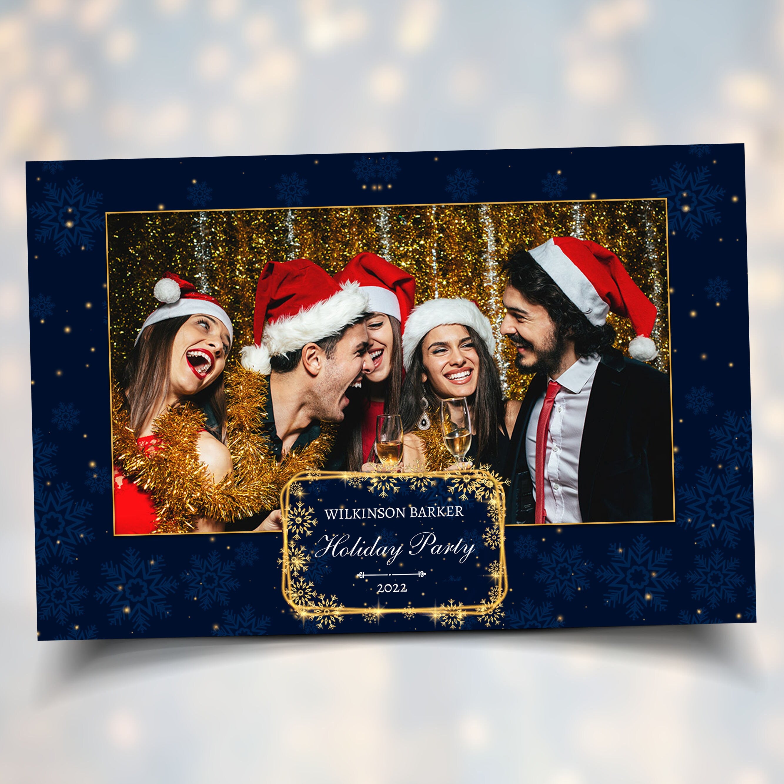 Christmas Photobooth Template 4x6 Landscape Navy Blue & Gold Photo booth Xmas Holiday Party 2023 4x6 single shot happy new year's eve 2024