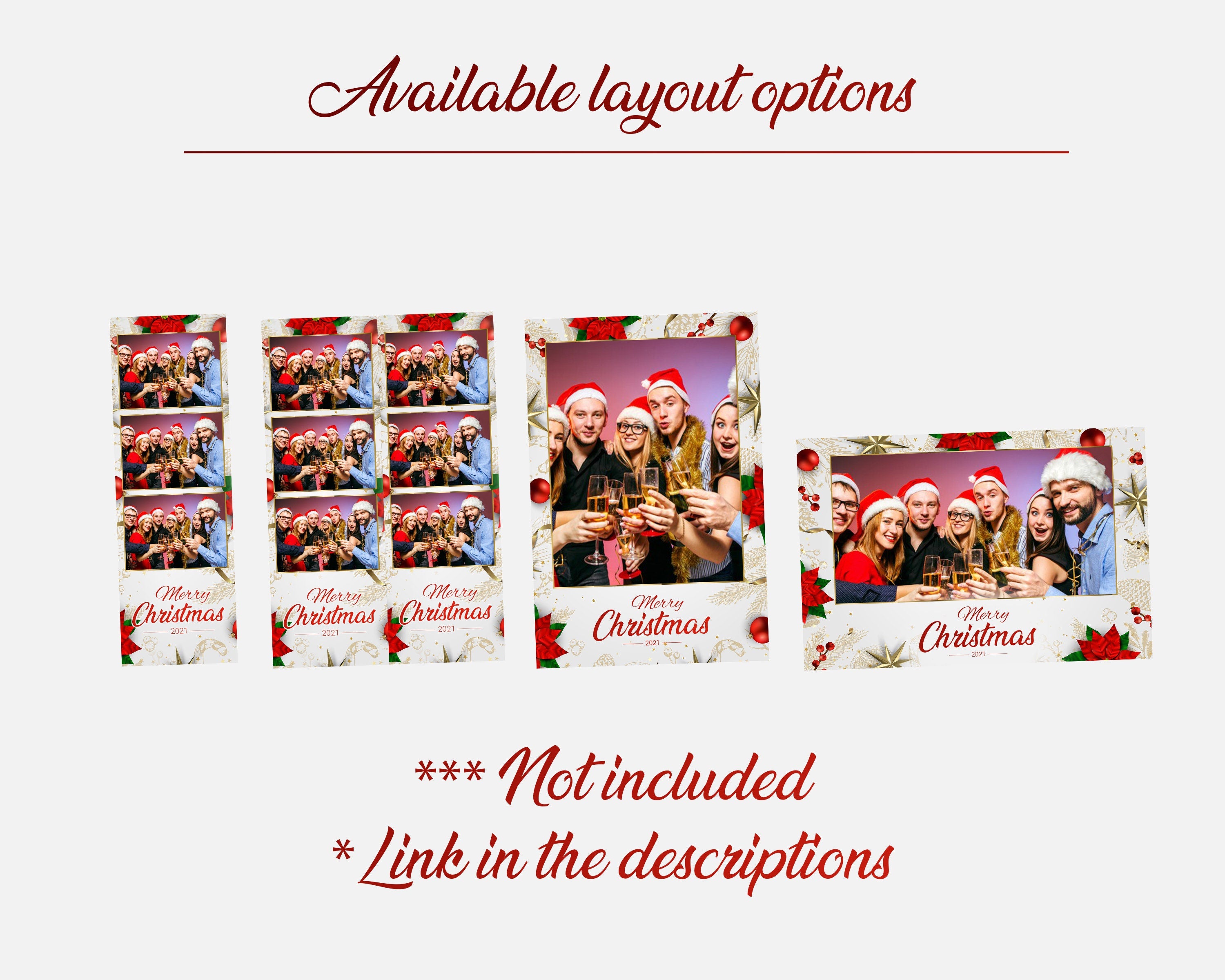 Christmas Photobooth Template, Merry Christmas and New Year, Poinsettia Xmas Photobooth Template