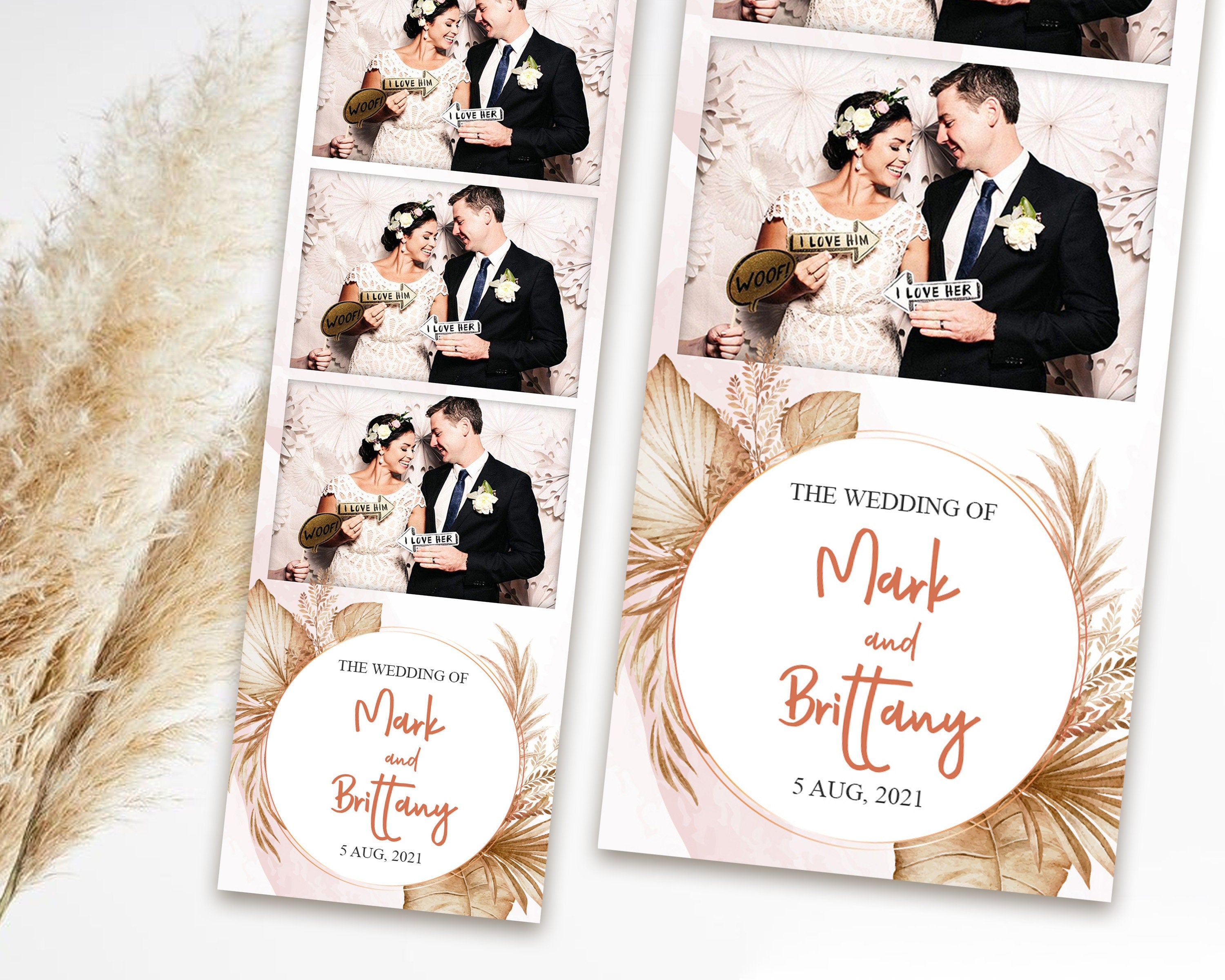 Boho Wedding Photo Booth Template 2x6 Stripe gold floral Photobooth