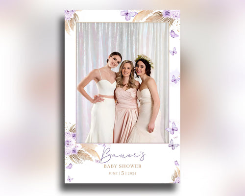 Baby Shower Photobooth Template, 4x6 Portrait Single Sweet 16 Purple Butterfly Boho Mirror Booth Template, Quinceanera Birthday Wedding 1098