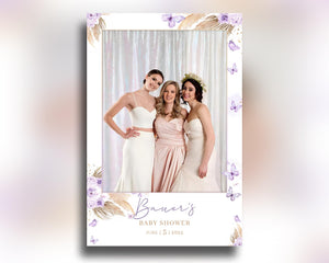 Baby Shower Photobooth Template, 4x6 Portrait Single Sweet 16 Purple Butterfly Boho Mirror Booth Template, Quinceanera Birthday Wedding 1098