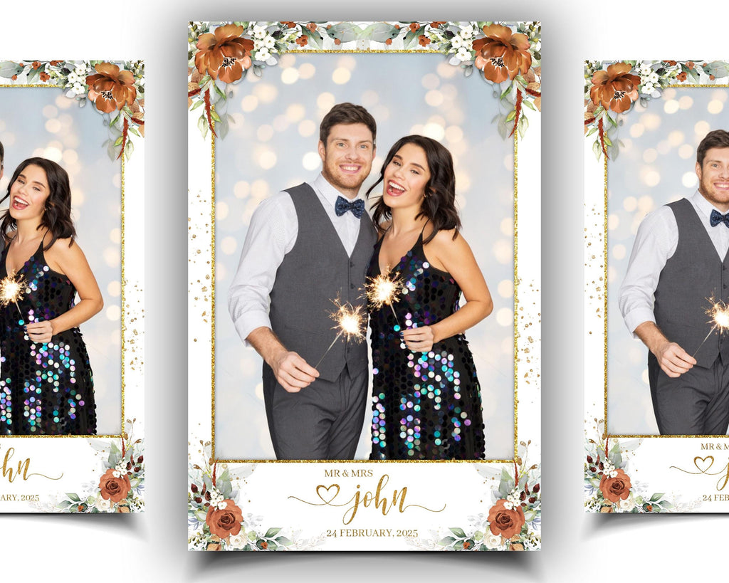 Burnt Orange Wedding Anniversary Photobooth Template Greenery Terracotta Floral Photo Booth Flower 1056