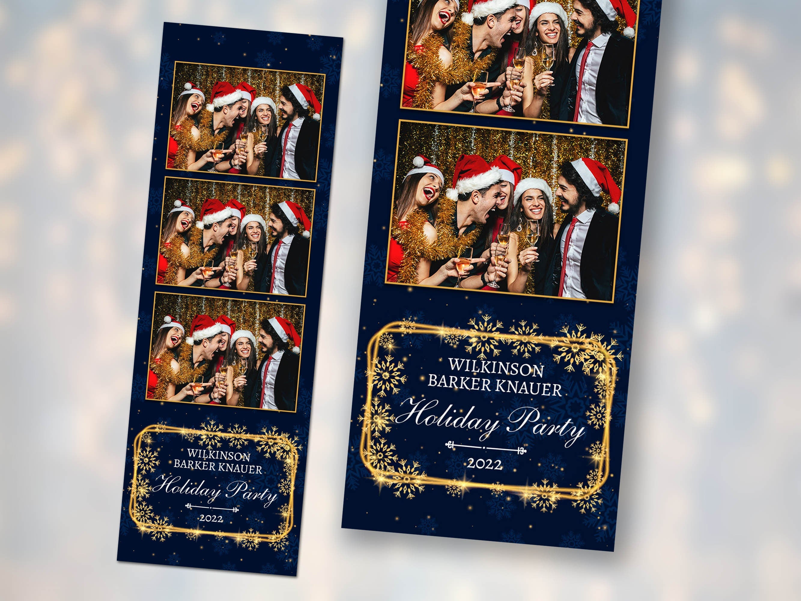 Christmas Xmas Photobooth Template 2x6 Strip Navy Blue & Gold Photo booth stripe for Holiday Party 2023 2x6 inches new year's eve