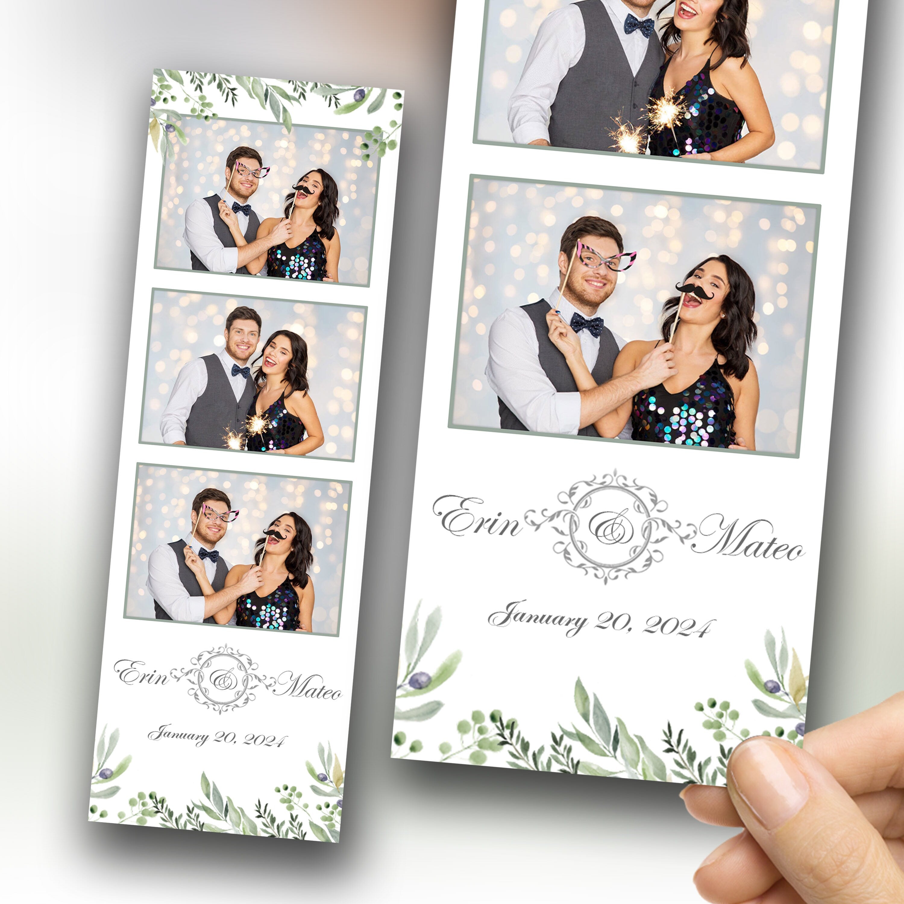 Olive Greenery Photo Booth Template for Wedding, Bridal Shower, Anniversary, 2x6 strip Photobooth