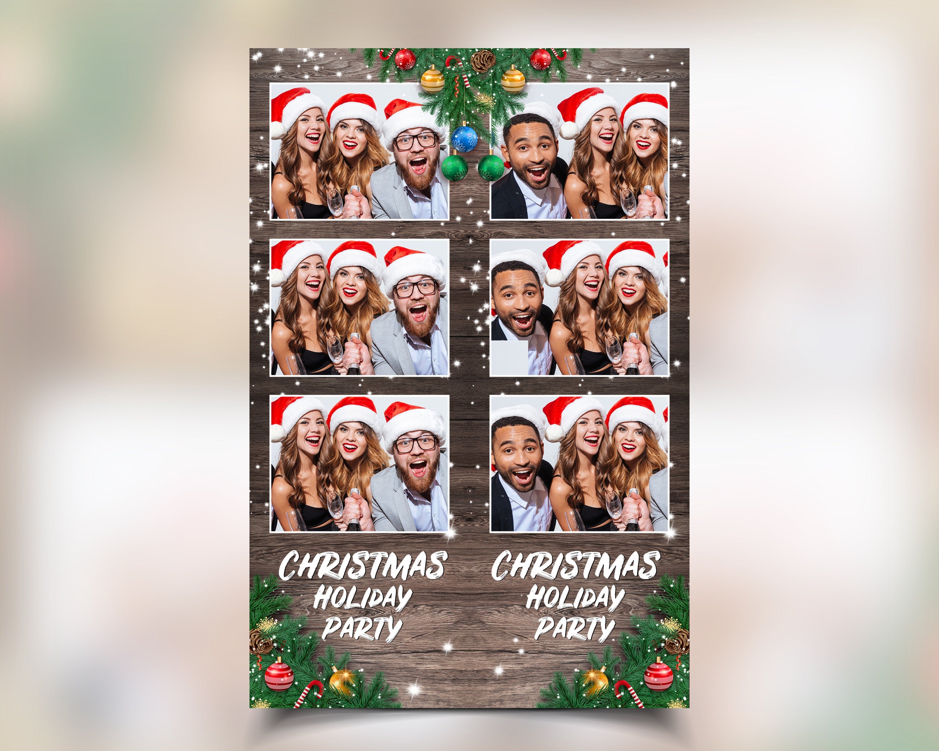 Holiday Party Christmas Photo Booth Template Merry Christmas and New Year 2x6 Dual Strip Xmas Photobooth Template