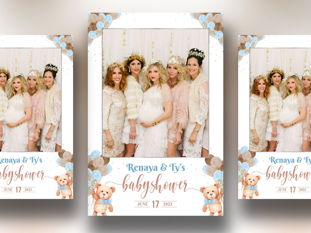 Baby Shower Photo booth Template 4x6 Teddy Bear Babyshower it's a boy sky blue brown tan balloons 1st birthday Photobooth Template BS1 803
