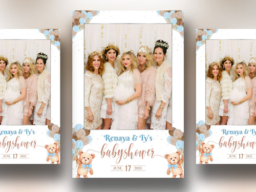 Baby Shower Photo booth Template 4x6 Teddy Bear Babyshower it's a boy sky blue brown tan balloons 1st birthday Photobooth Template BS1 803