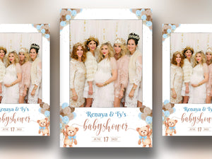 Baby Shower Photo booth Template 4x6 Teddy Bear Babyshower it's a boy sky blue brown tan balloons 1st birthday Photobooth Template BS1 803