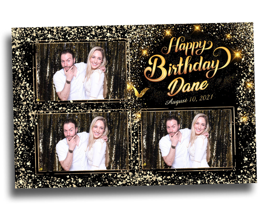 Birthday Photobooth Template 4x6 Black Gold Glitter Sparkles gold dust bday photo booth template 3 photo editable Layout 7 BM14