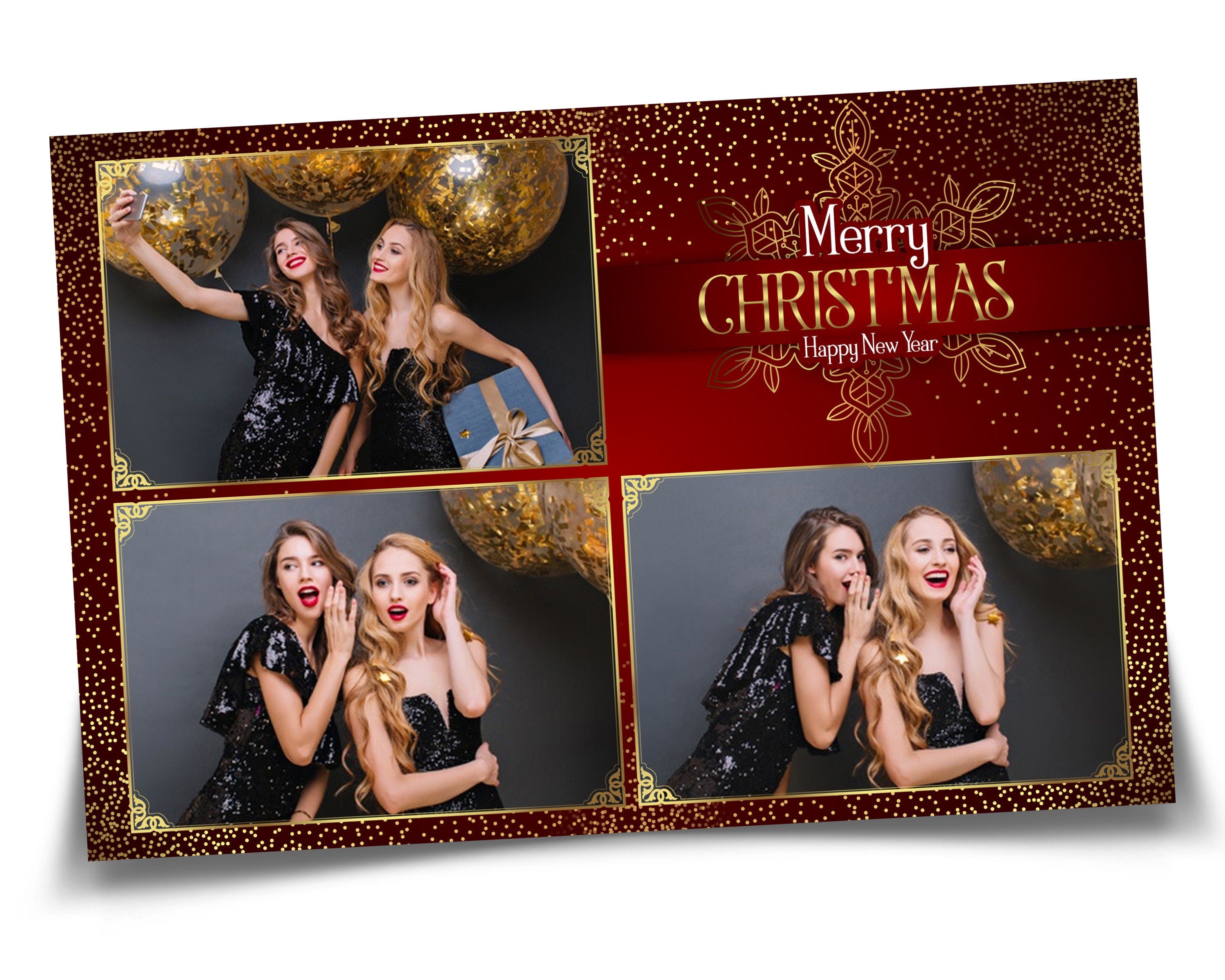 Photo Booth Template Merry Christmas New Year 2021 Party Photobooth Template 4x6  3 Photo Frame Template
